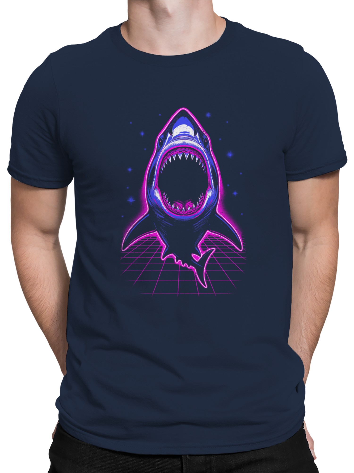 Neon Retro Shark Attack Men's T-shirt - Picture 5 of 6