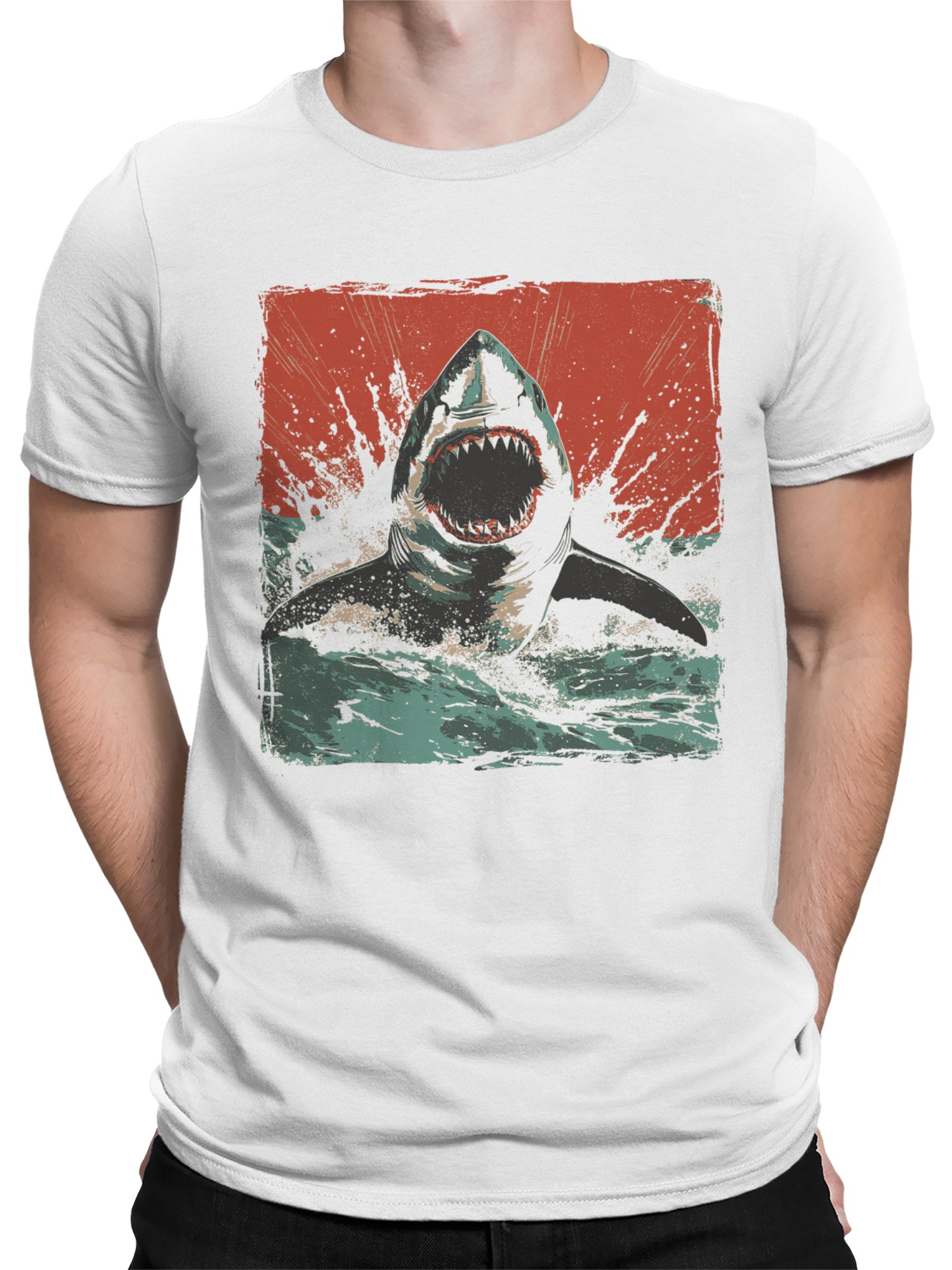 Camiseta para hombre Ferocious Shark Attack Art - Imagen 5 de 6