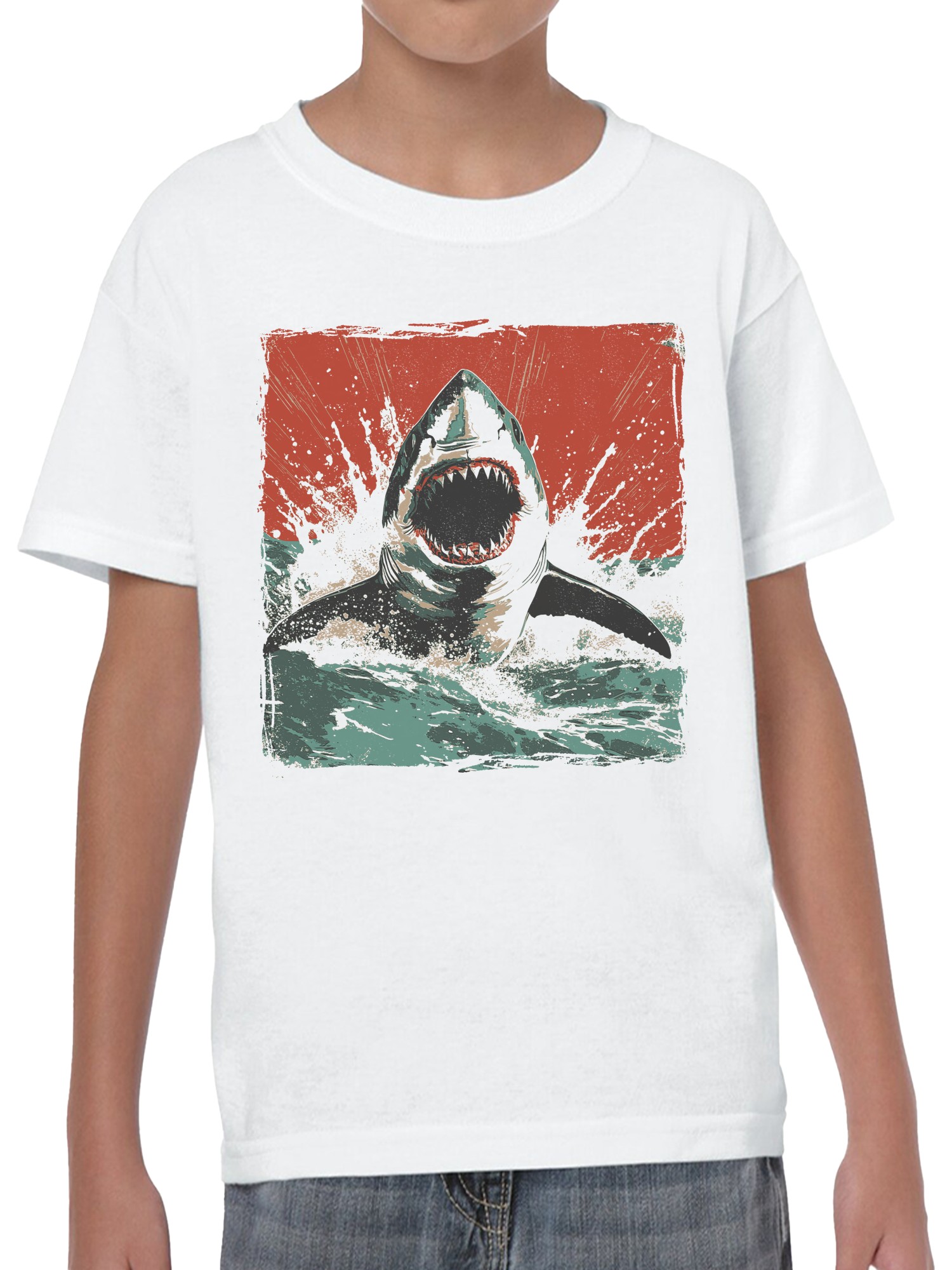 Ferocious Shark Attack Art Youth's T-shirt - Picture 5 of 6