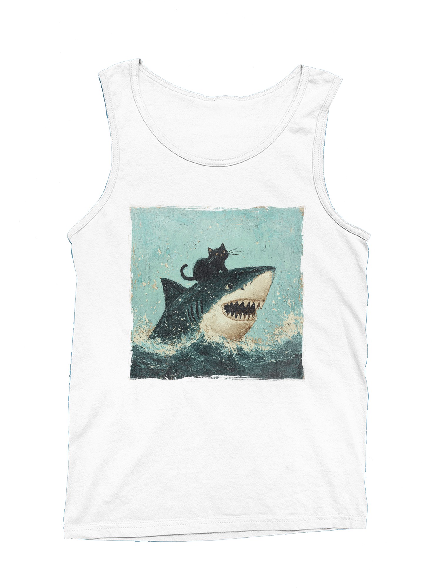 Cat Riding a Shark Artwork Men's Tank Top - Picture 4 of 6