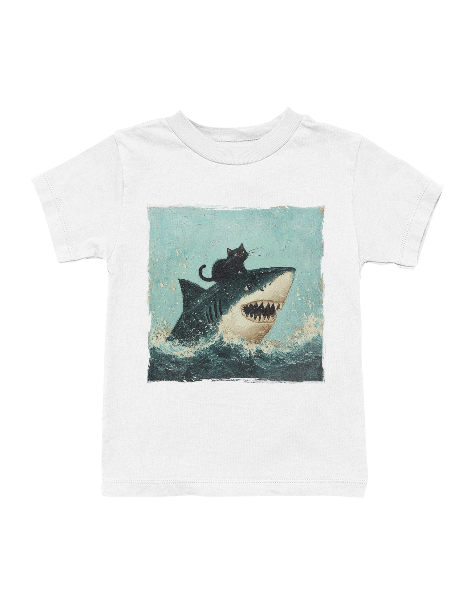 Cat Riding a Shark Artwork Youth's T-shirt - Picture 4 of 9