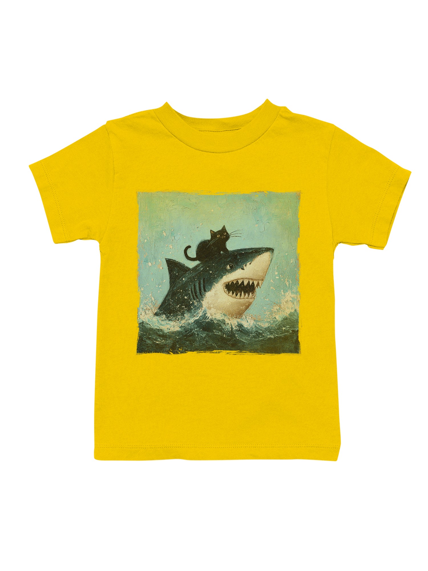 Cat Riding a Shark Artwork Youth's T-shirt - Picture 7 of 9