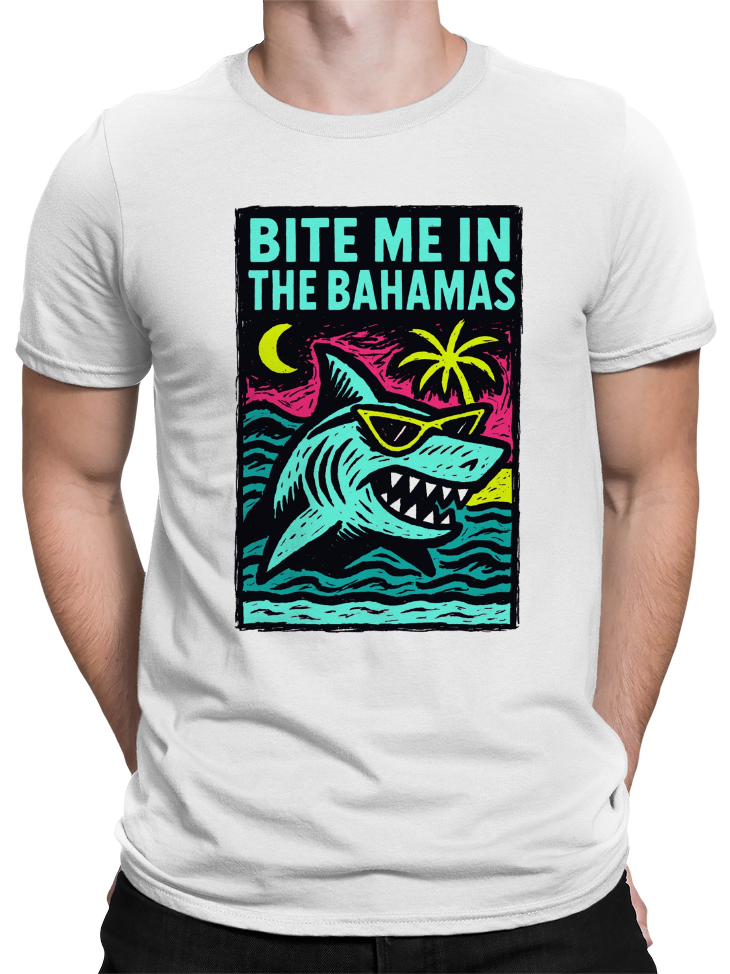 Bahama Shark Sunglasses Art Men's T-shirt - Picture 5 of 6