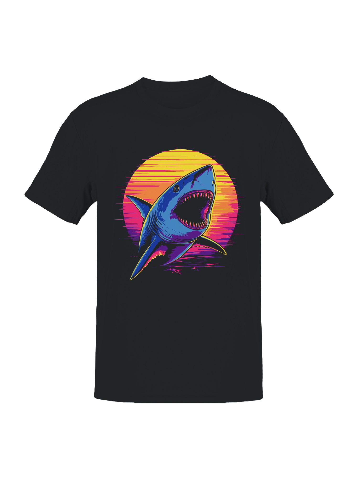 Retro Sunset Shark Attack Men's T-shirt - Picture 4 of 6