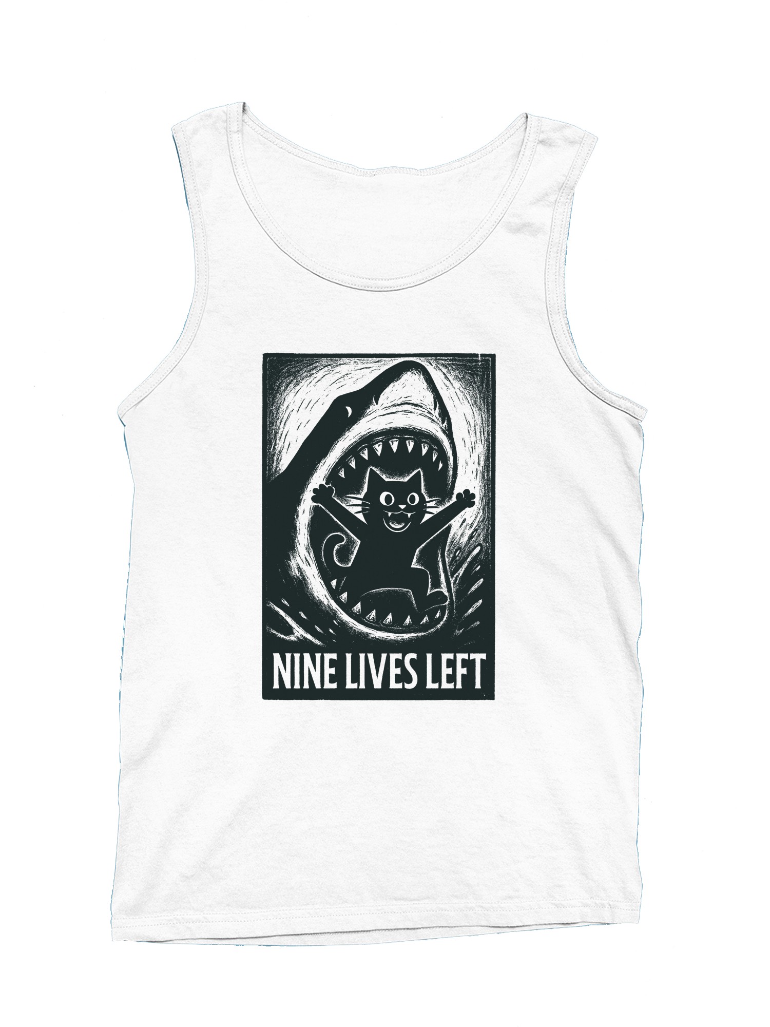 Camiseta sin mangas para hombre Nine Lives Left: Cat vs Shark - Imagen 4 de 6