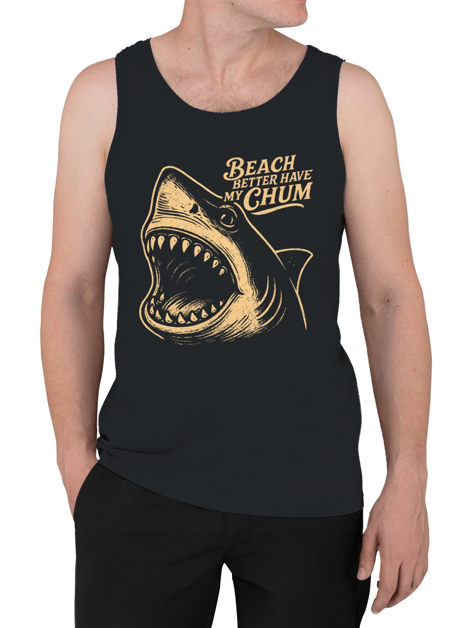 Shark Humor: Beach Better Have My Chum Men's Tank Top - Picture 5 of 6