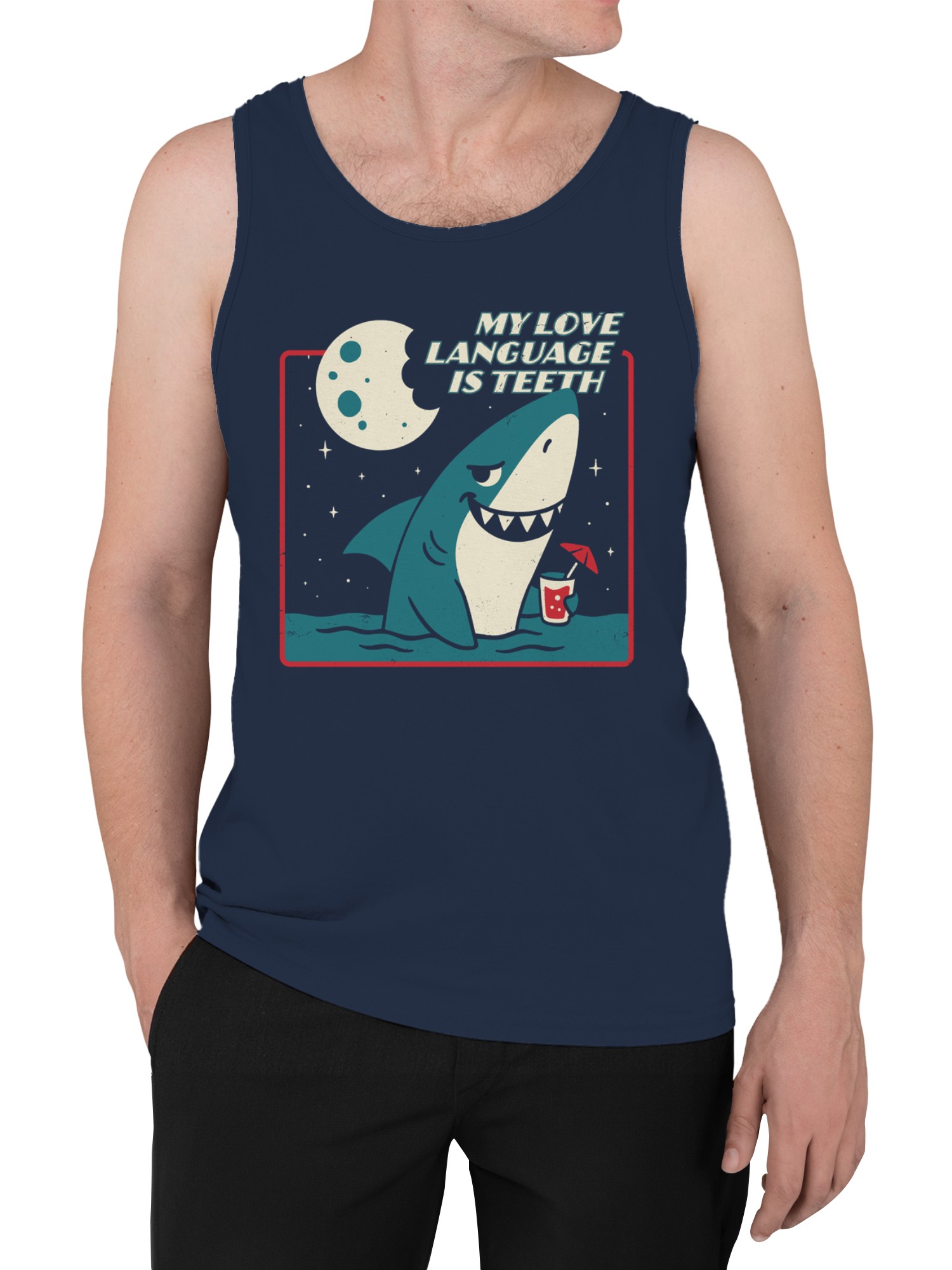 Shark Love Language Humor Design Men's Tank Top - Picture 5 of 6