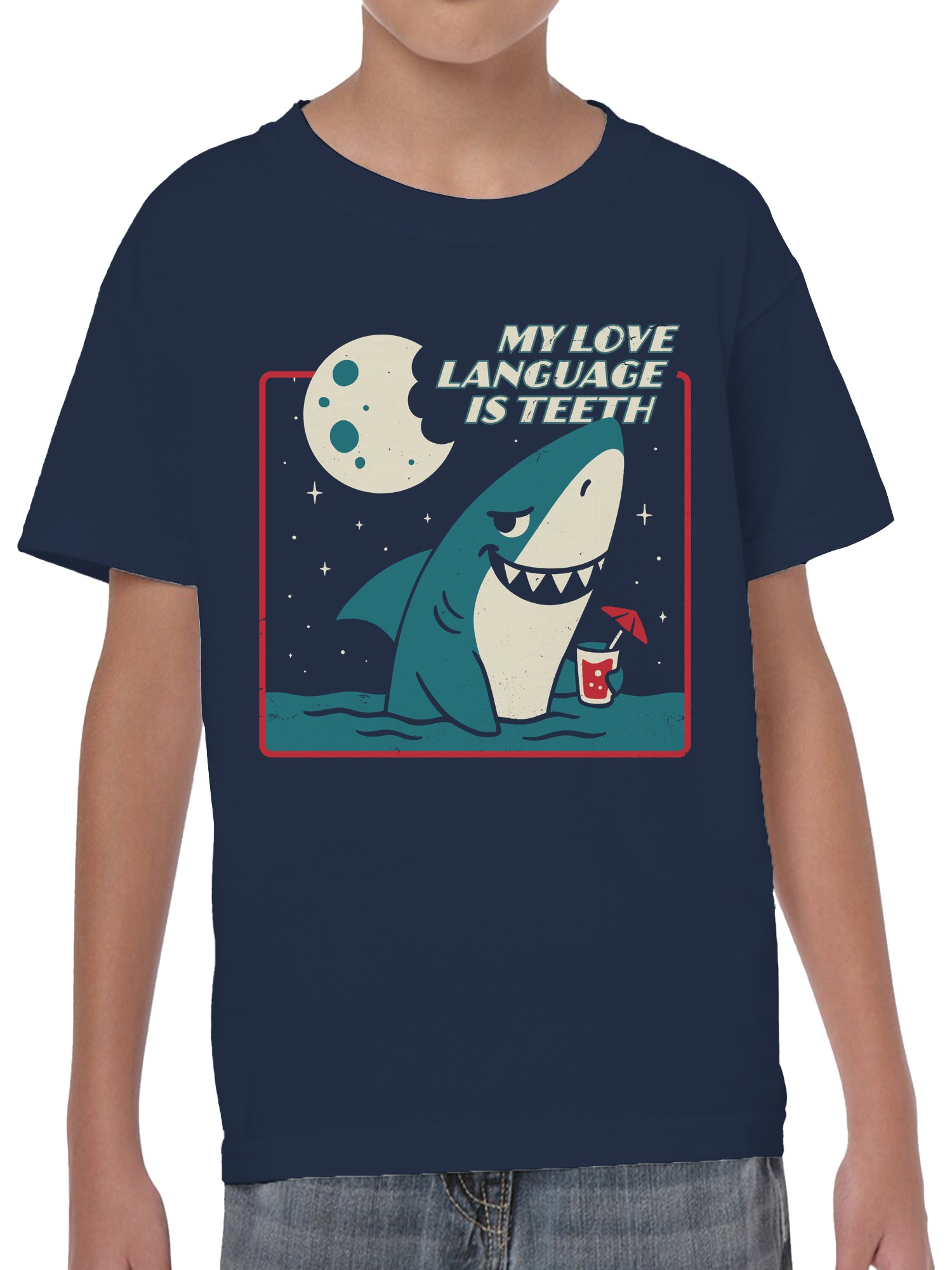 Shark Love Language Humor Design Youth's T-shirt - Picture 5 of 6
