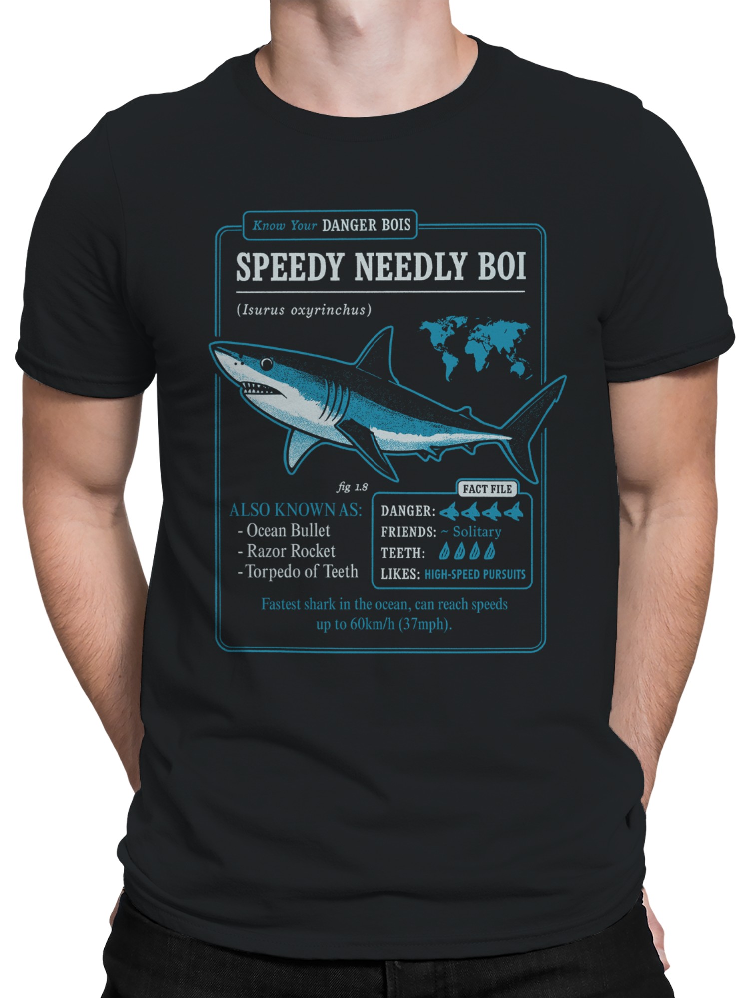 Speedy Needly Boi Shark Facts Men's T-shirt - Picture 11 of 12