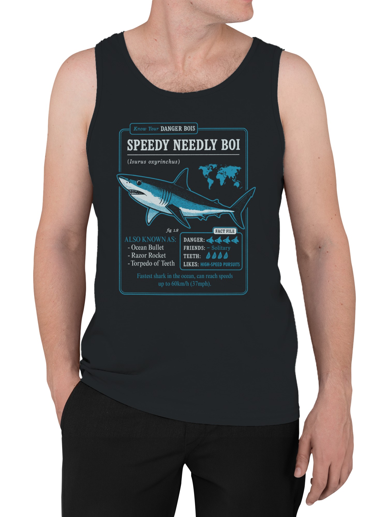 Speedy Needly Boi Shark Facts Men's Tank Top - Picture 5 of 6