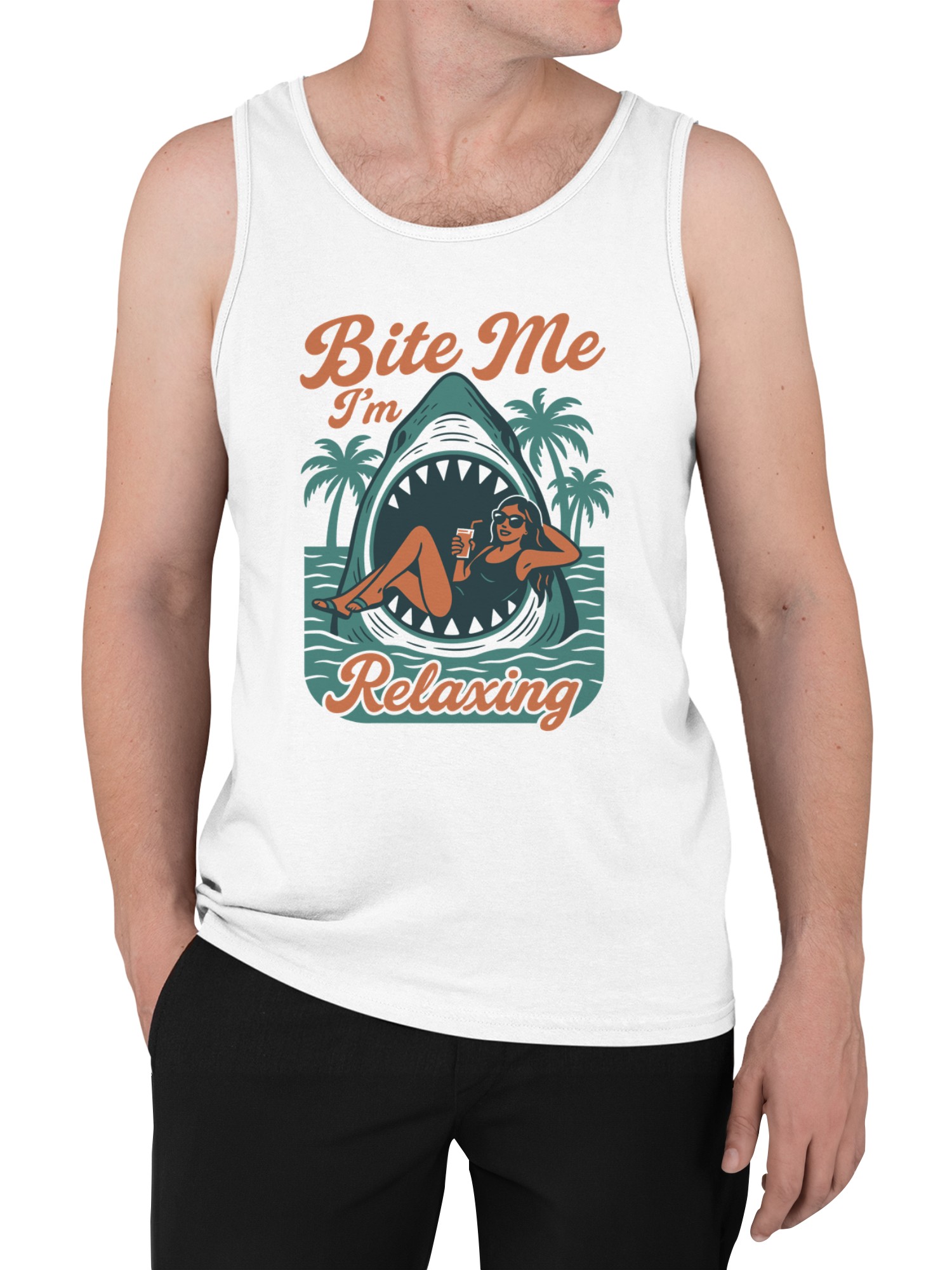 Bite Me I'm Relaxing Graphic Men's Tank Top - Picture 5 of 6