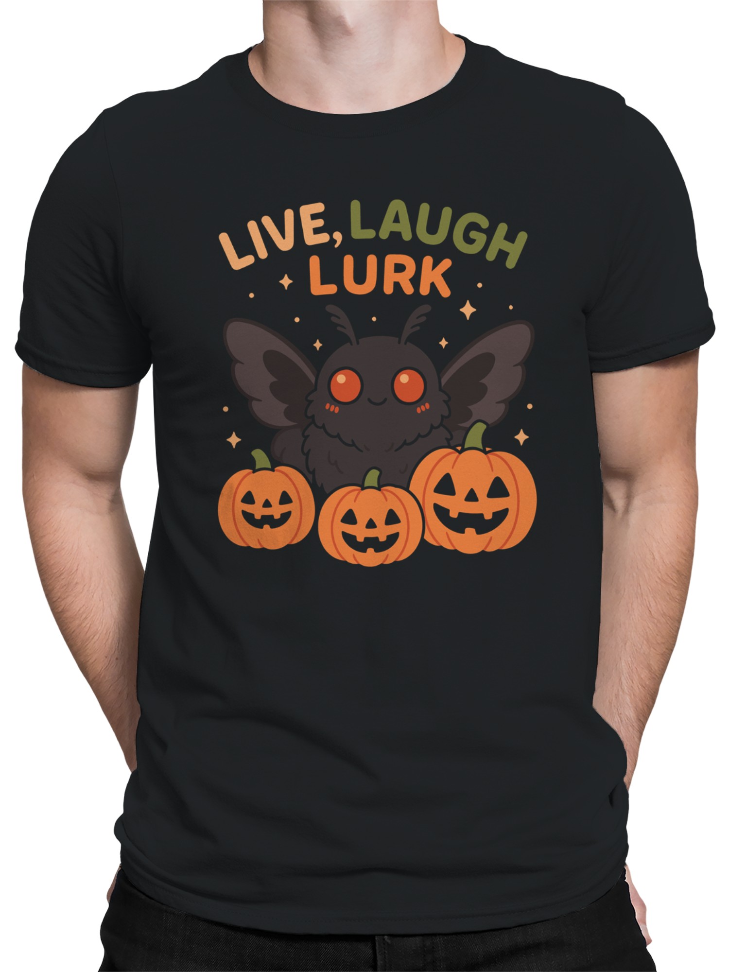 Live Laugh Lurk Moth and Pumpkins Men's T-shirt - Picture 5 of 6