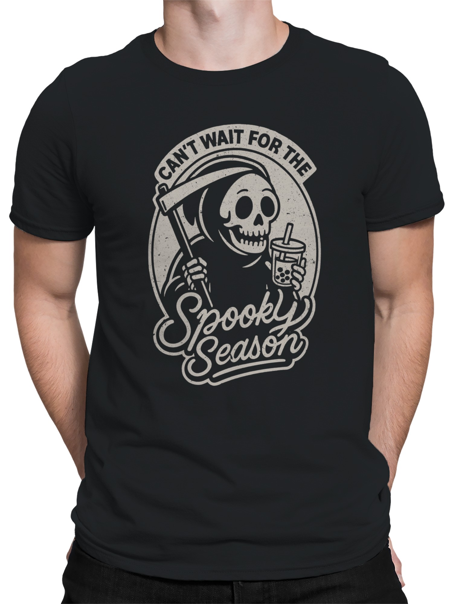Spooky Season Anticipation with Grim Men's T-shirt - Picture 5 of 6