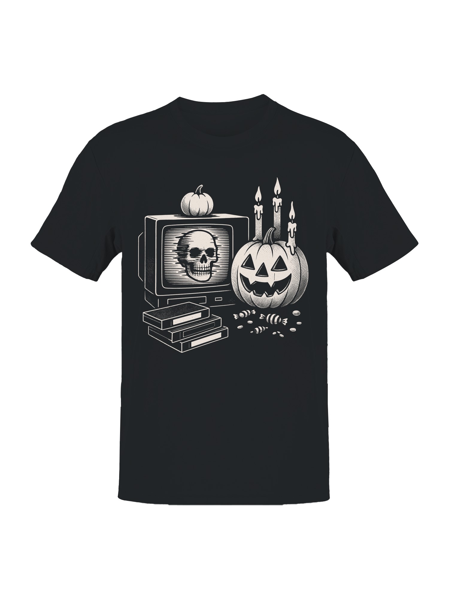 Retro Halloween Vibes: Spooky Skull TV Men's T-shirt - Picture 4 of 6
