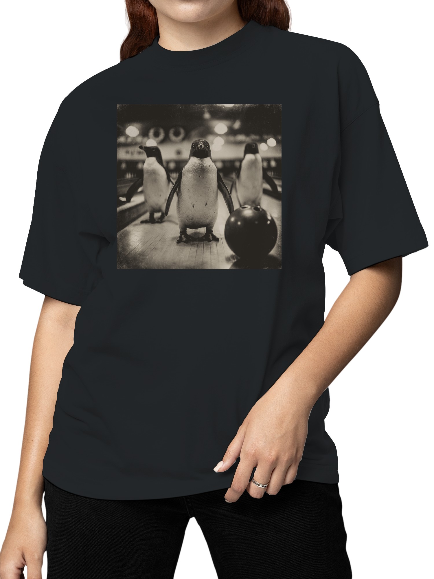 Bowling Penguins Vintage Scene Women's T-shirt - Picture 5 of 9