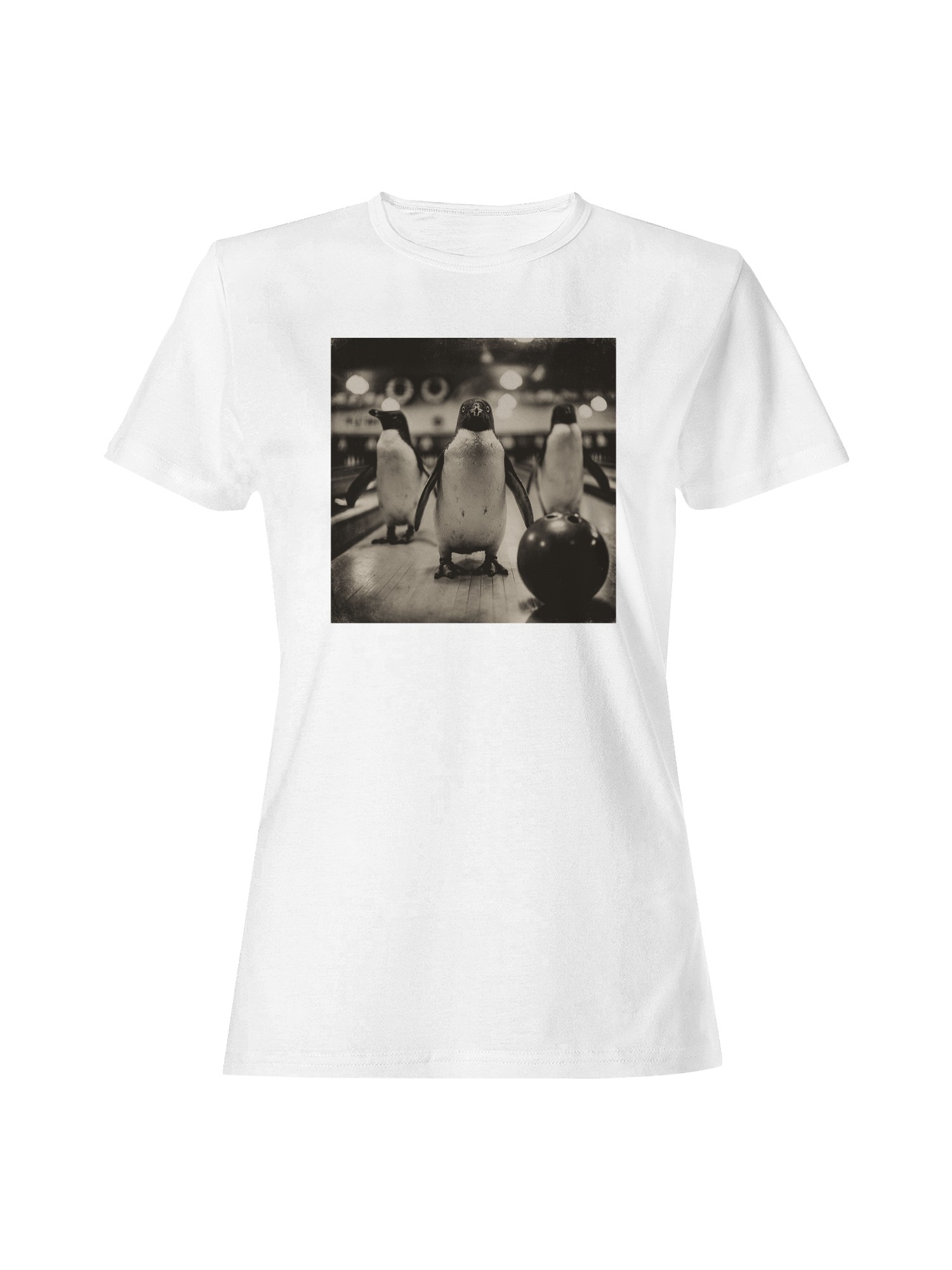 Bowling Penguins Vintage Scene Women's T-shirt - Picture 7 of 9