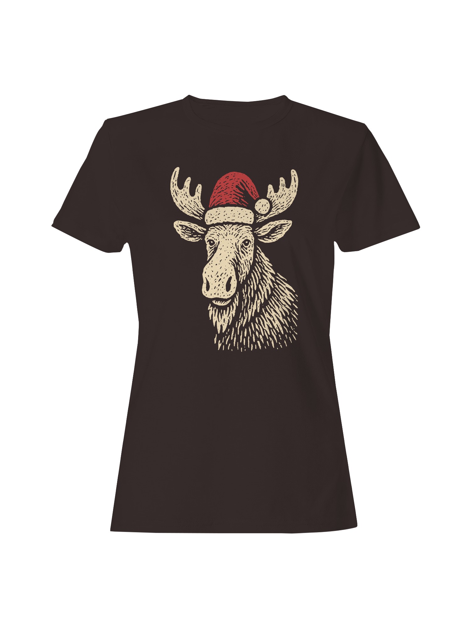 Festive Moose with Santa Hat Women's T-shirt - Picture 4 of 12