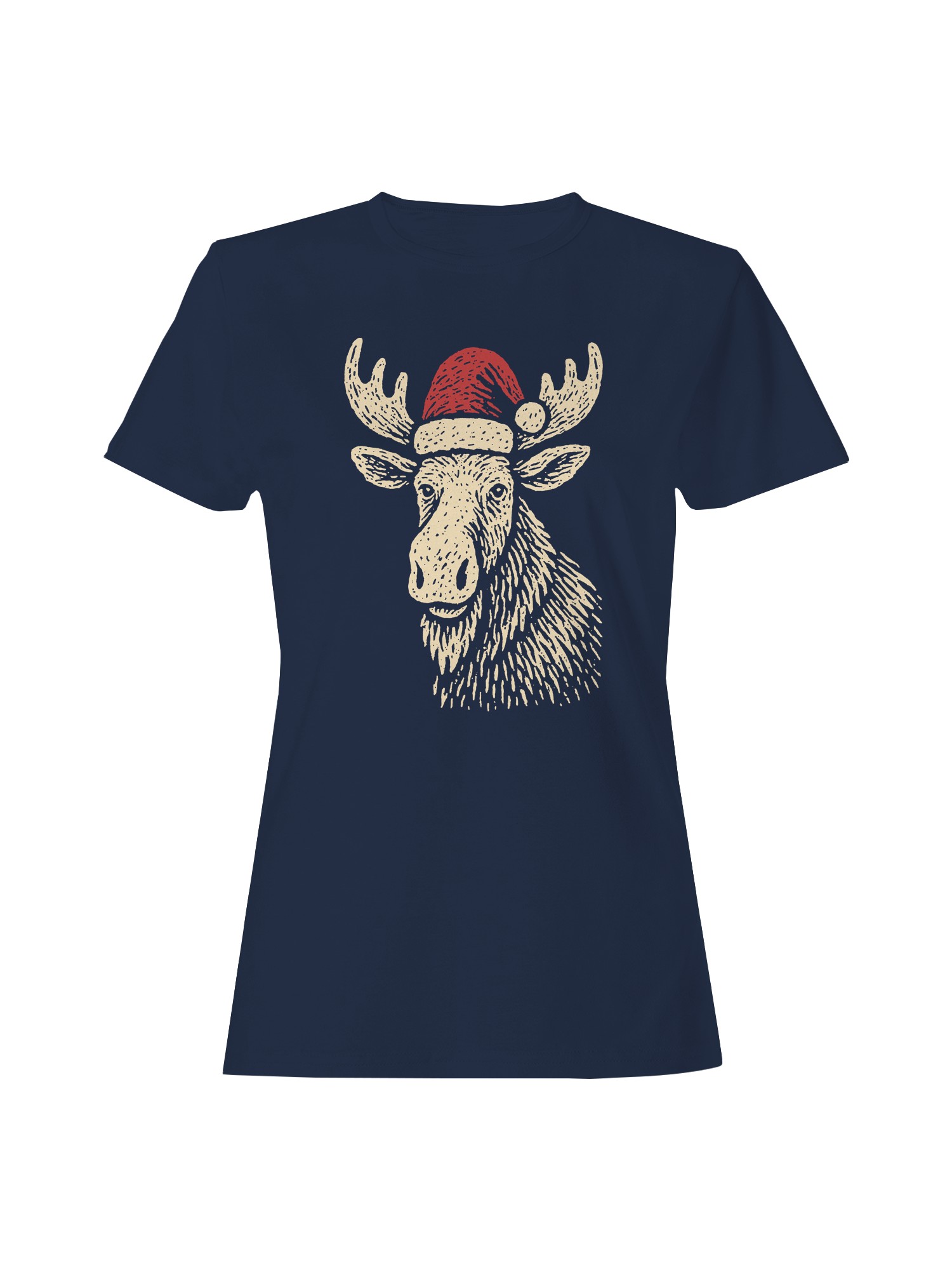 Festive Moose with Santa Hat Women's T-shirt - Picture 10 of 12