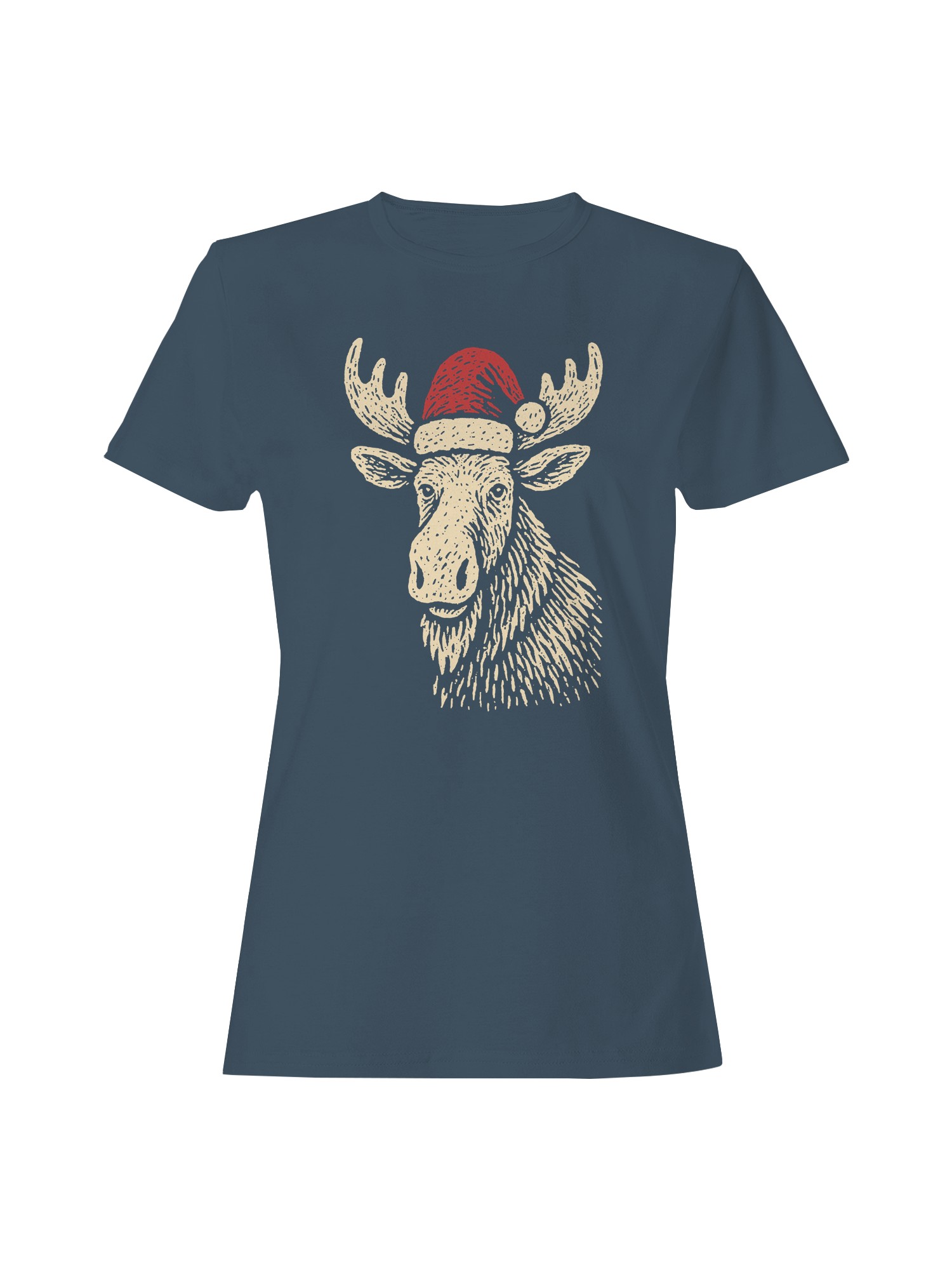 Festive Moose with Santa Hat Women's T-shirt - Picture 7 of 12