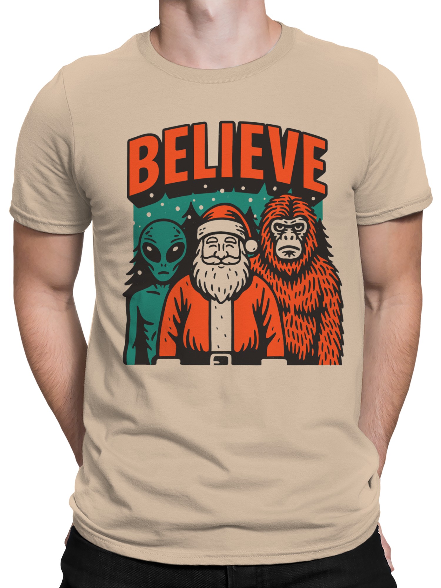 Believe: Santa, Alien, Bigfoot Men's T-shirt - Picture 5 of 9