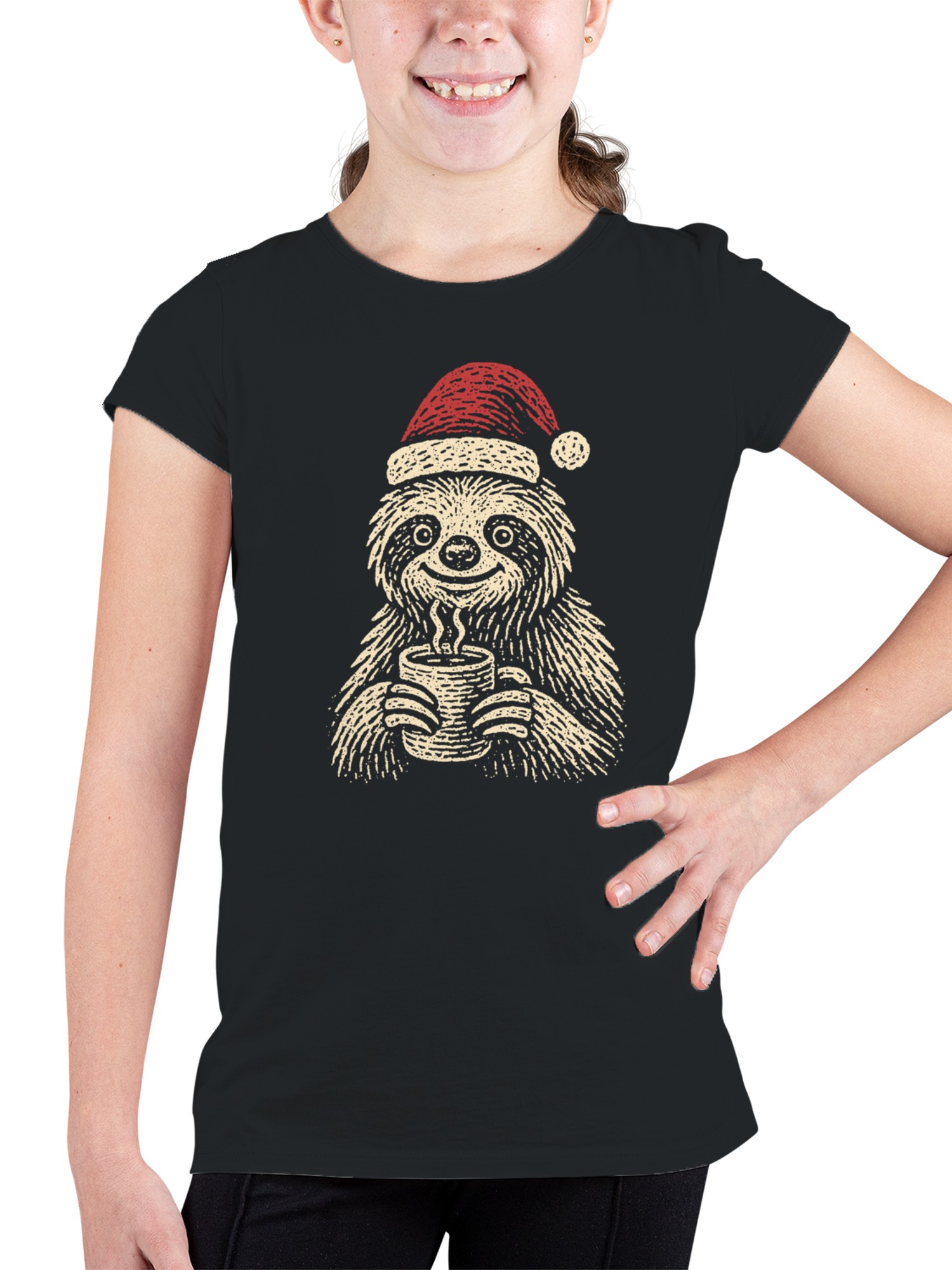Cozy Christmas Sloth with Cocoa Youth's T-shirt - Picture 5 of 6