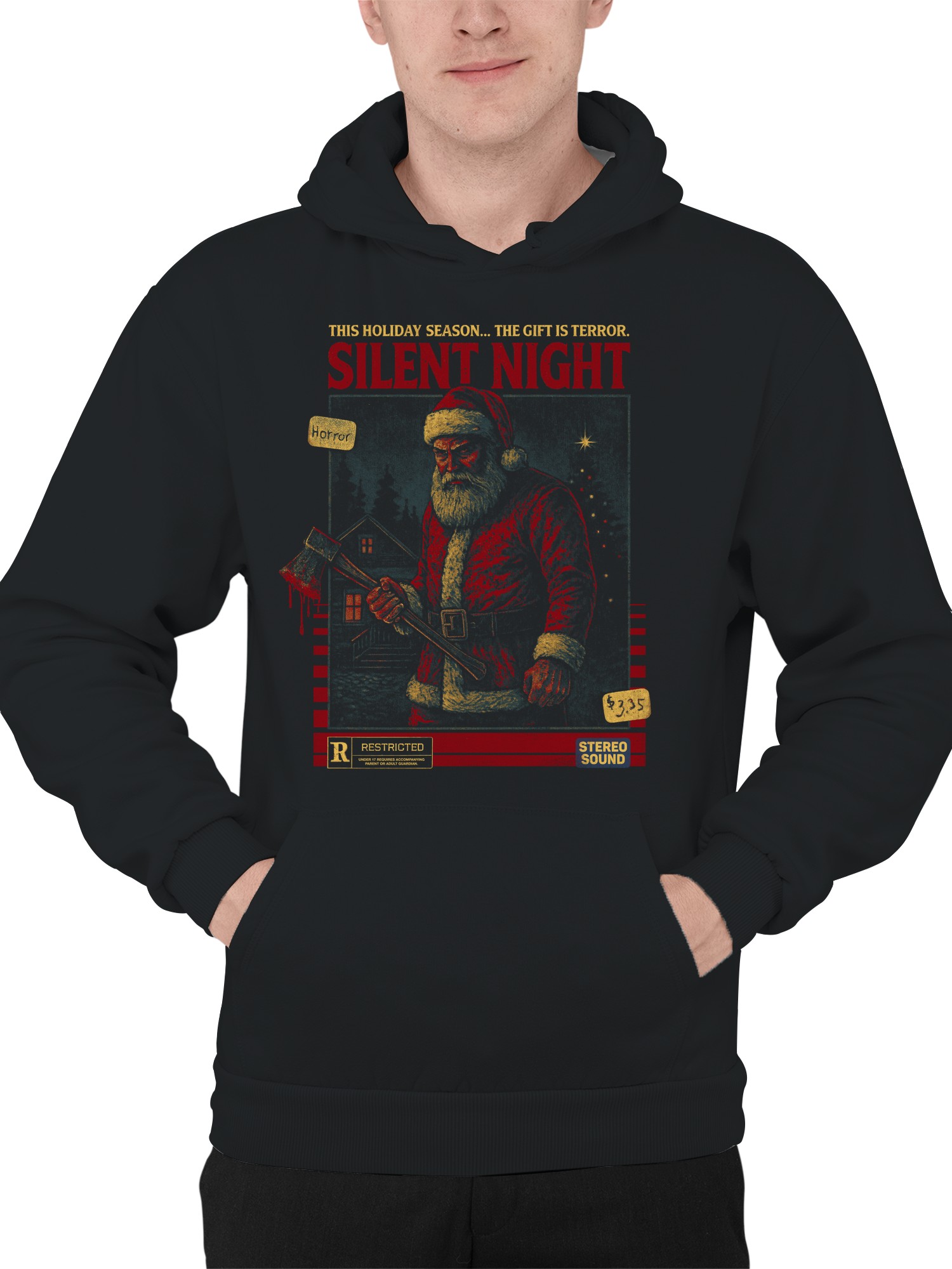 Silent Night Horror Holiday Design Men's Hoodie - Picture 5 of 6