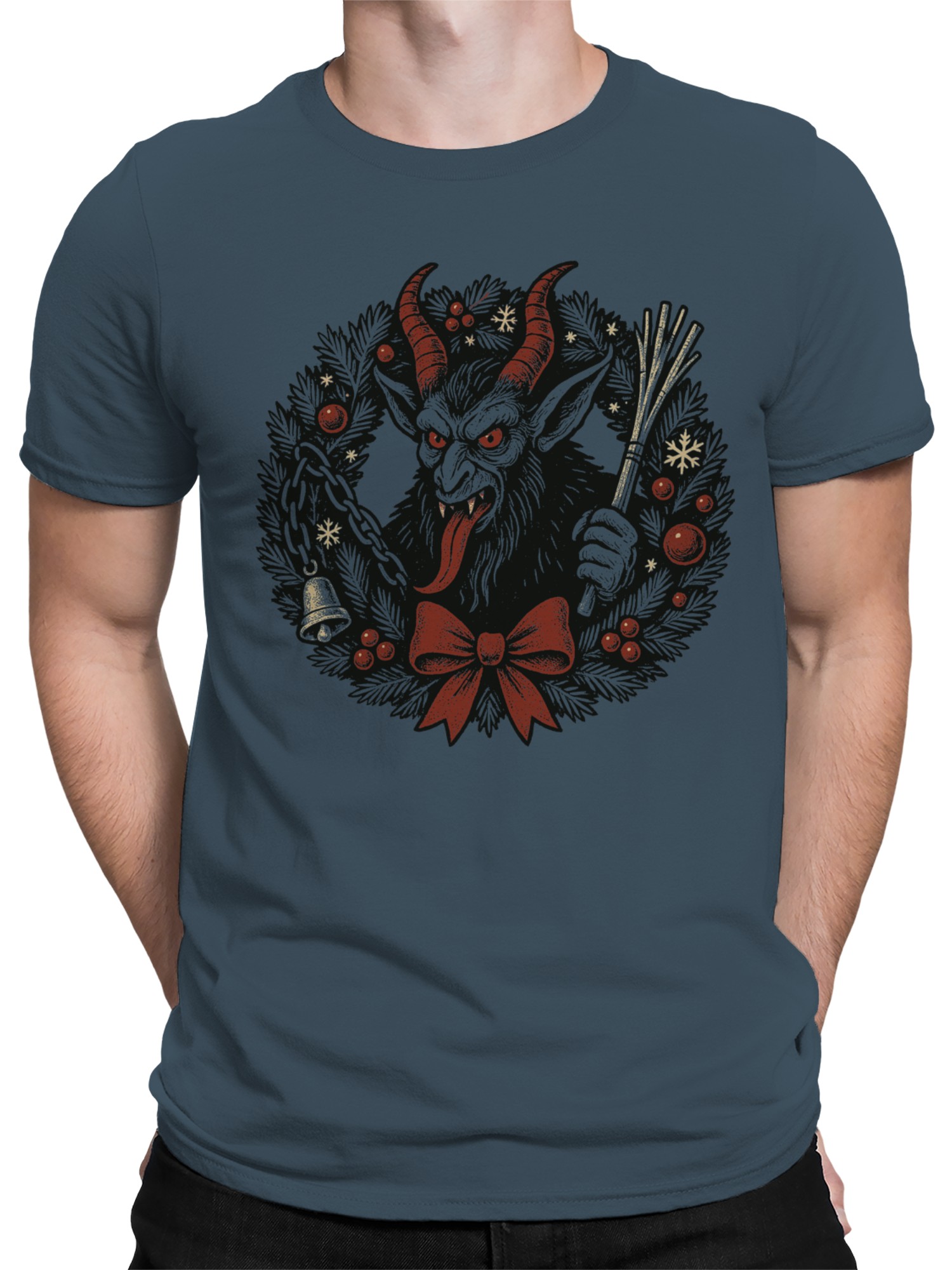 Krampus Wreath Holiday Design Men's T-shirt - Picture 8 of 12