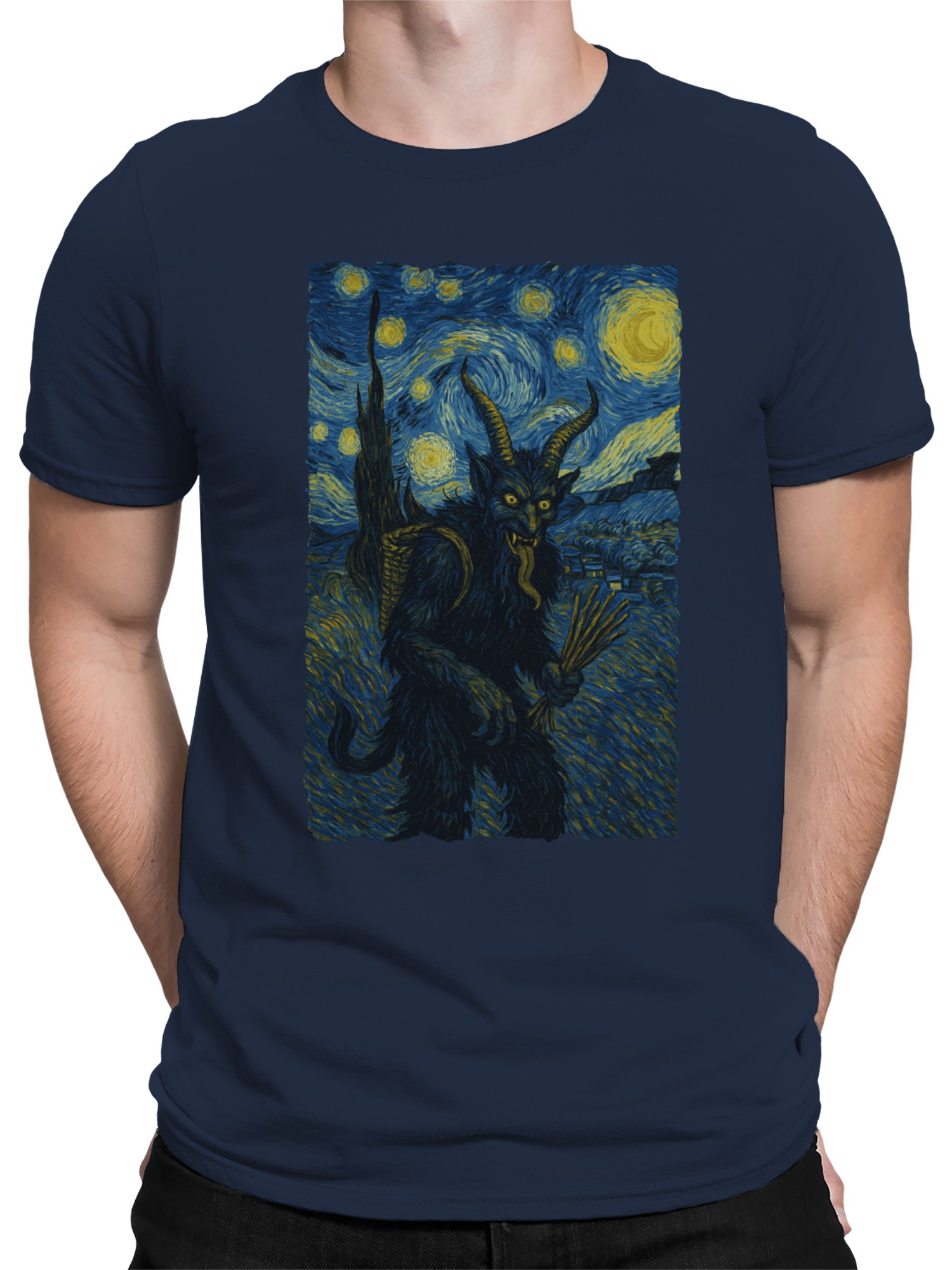 Starry Night Krampus Art Print Men's T-shirt - Picture 8 of 12