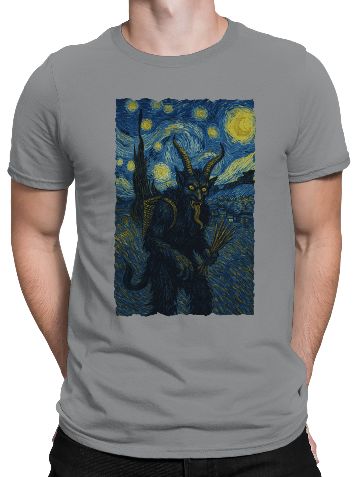 Starry Night Krampus Art Print Men's T-shirt - Picture 11 of 12