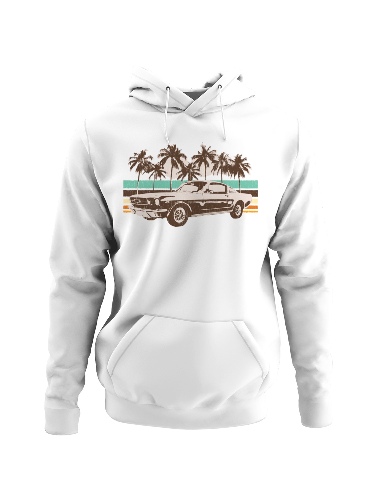 Vintage Car Palm Tree Sunset Art Men's Hoodie - Picture 7 of 9