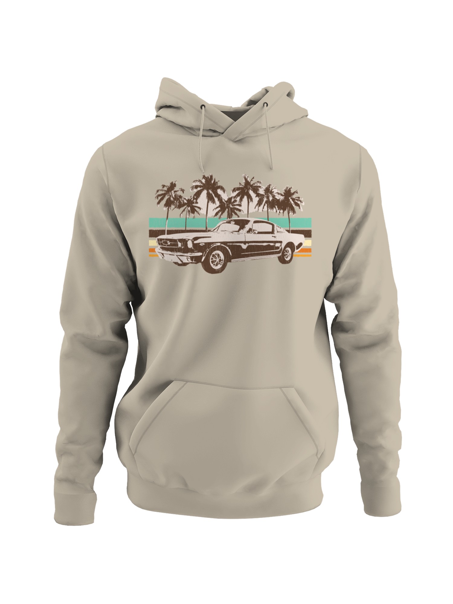 Vintage Car Palm Tree Sunset Art Men's Hoodie - Picture 4 of 9