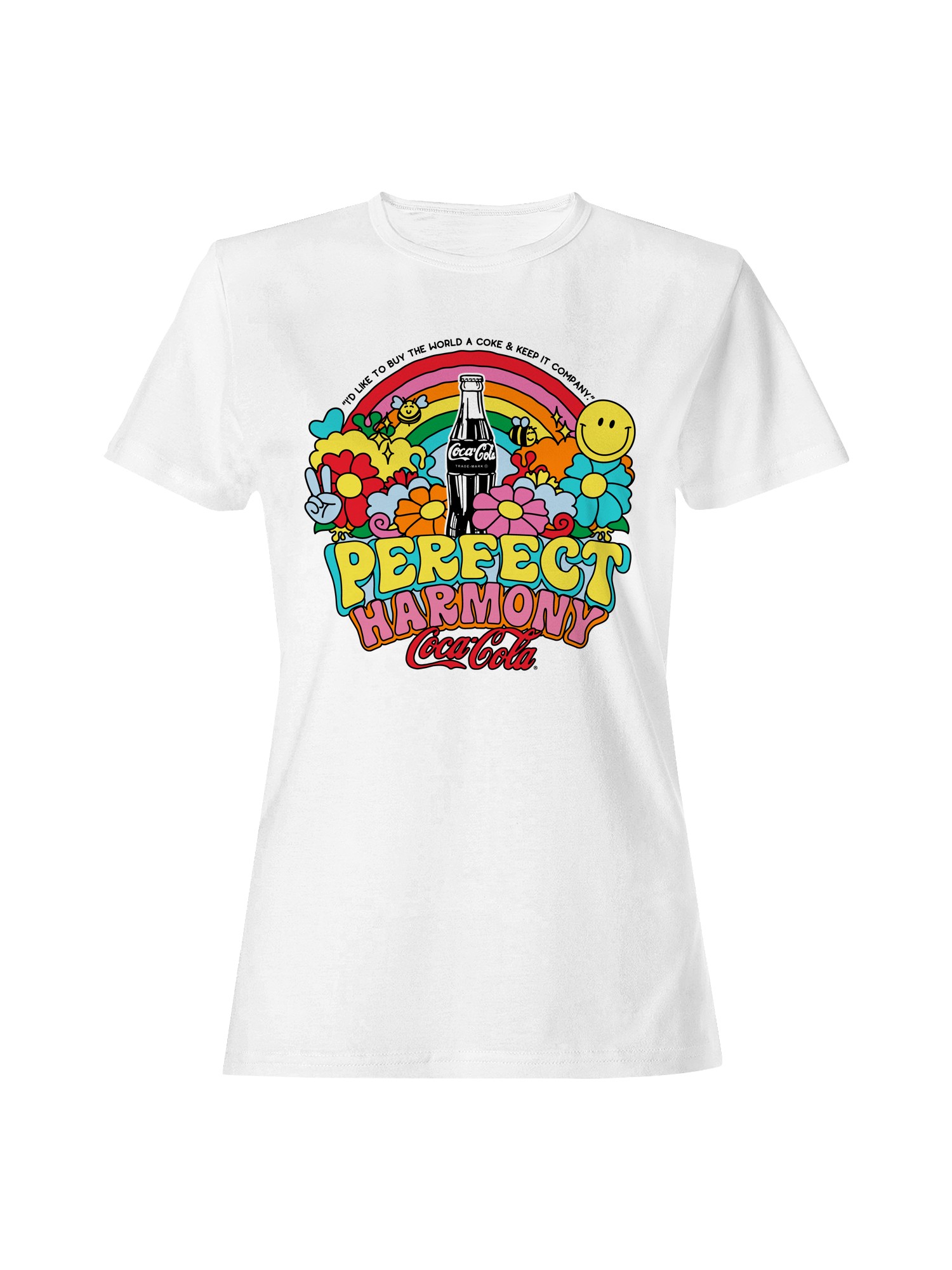 Officially Licensed Coca Cola “Perfect Harmony Cola Rainbow Art Women’s T-shirt
