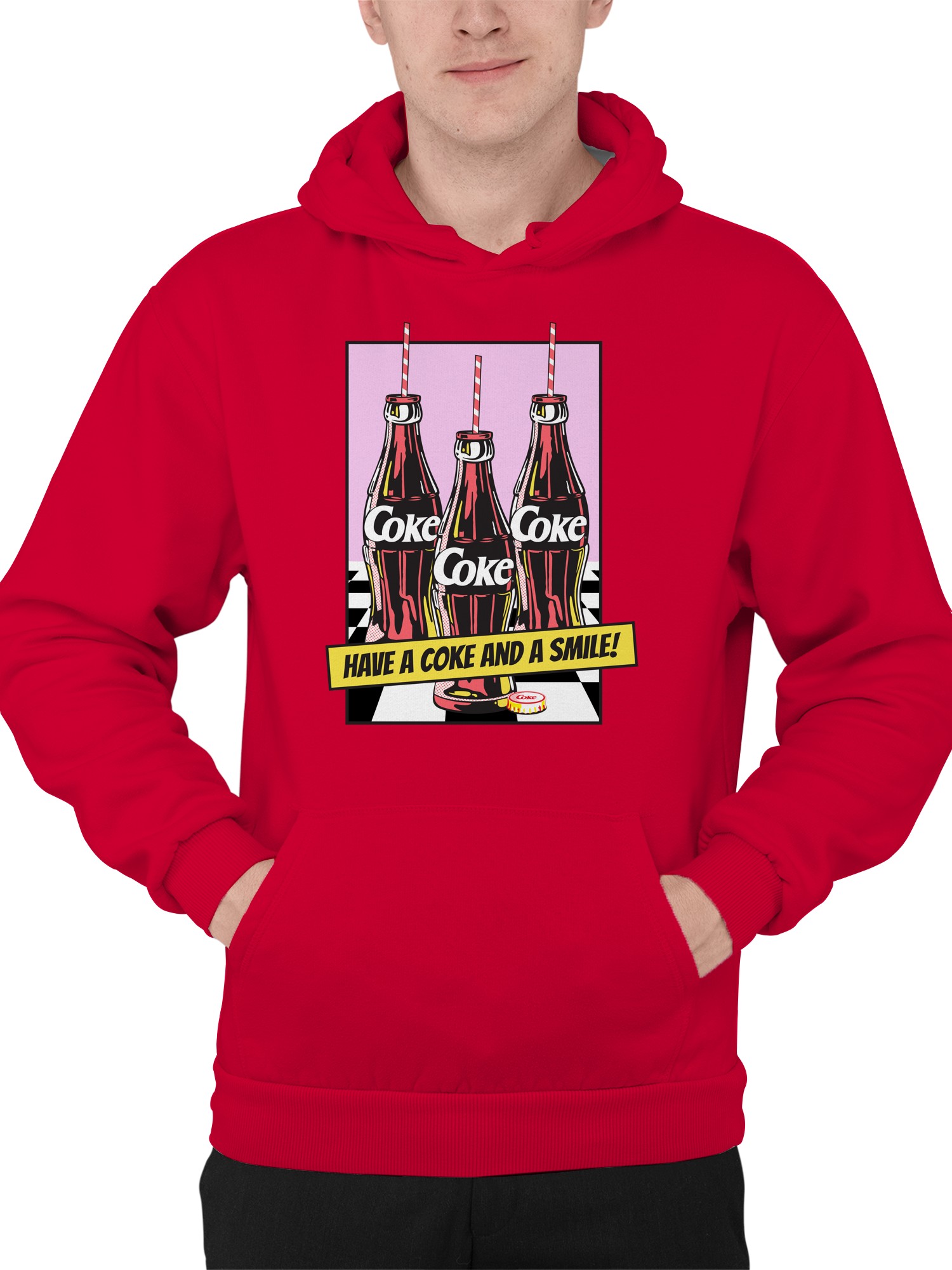 Officially Licensed Coca Cola Retro Coke Bottles with Straws Men's Hoodie