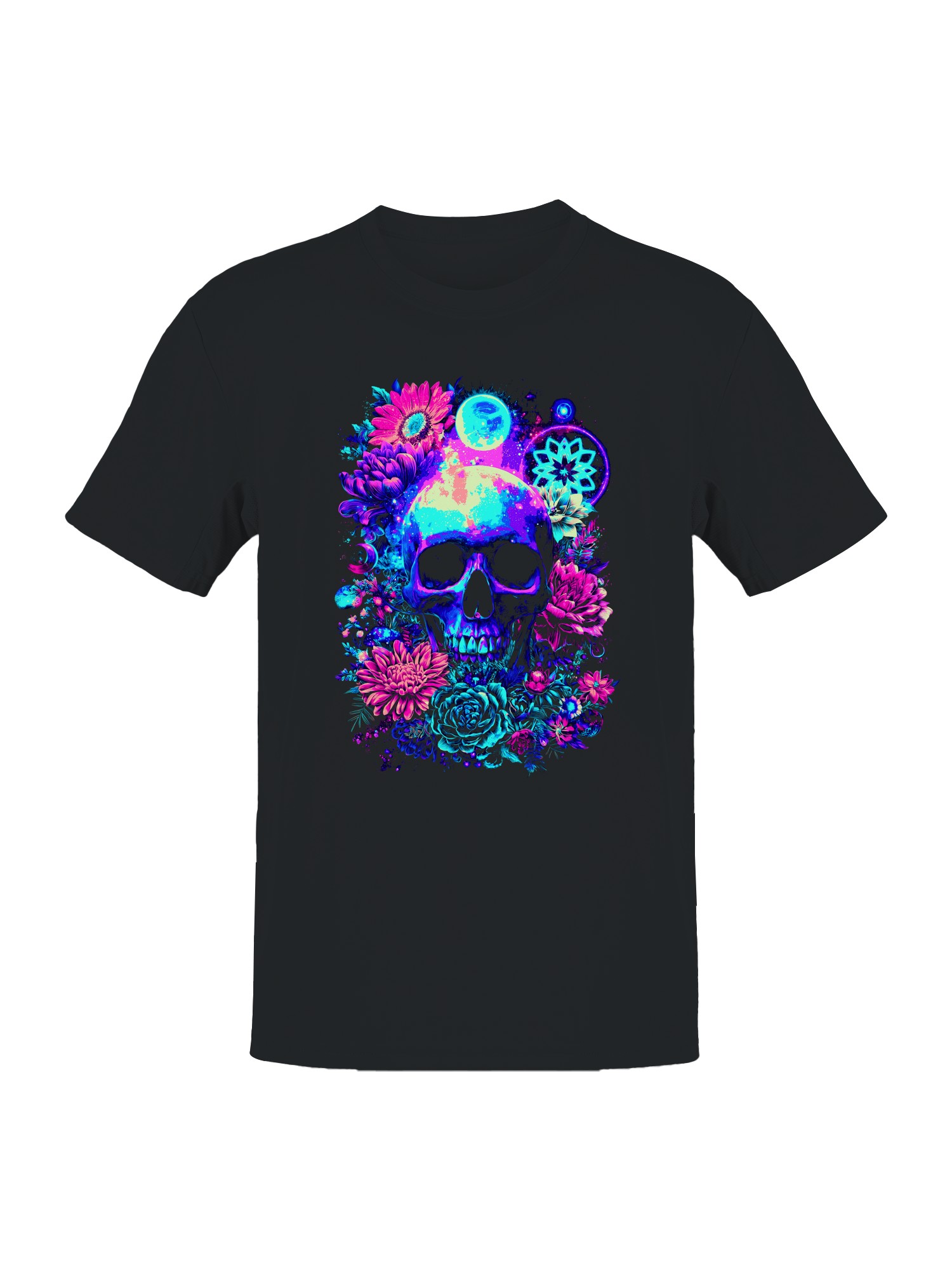 Cosmic Skull Neon Garden Art Men’s T-shirt