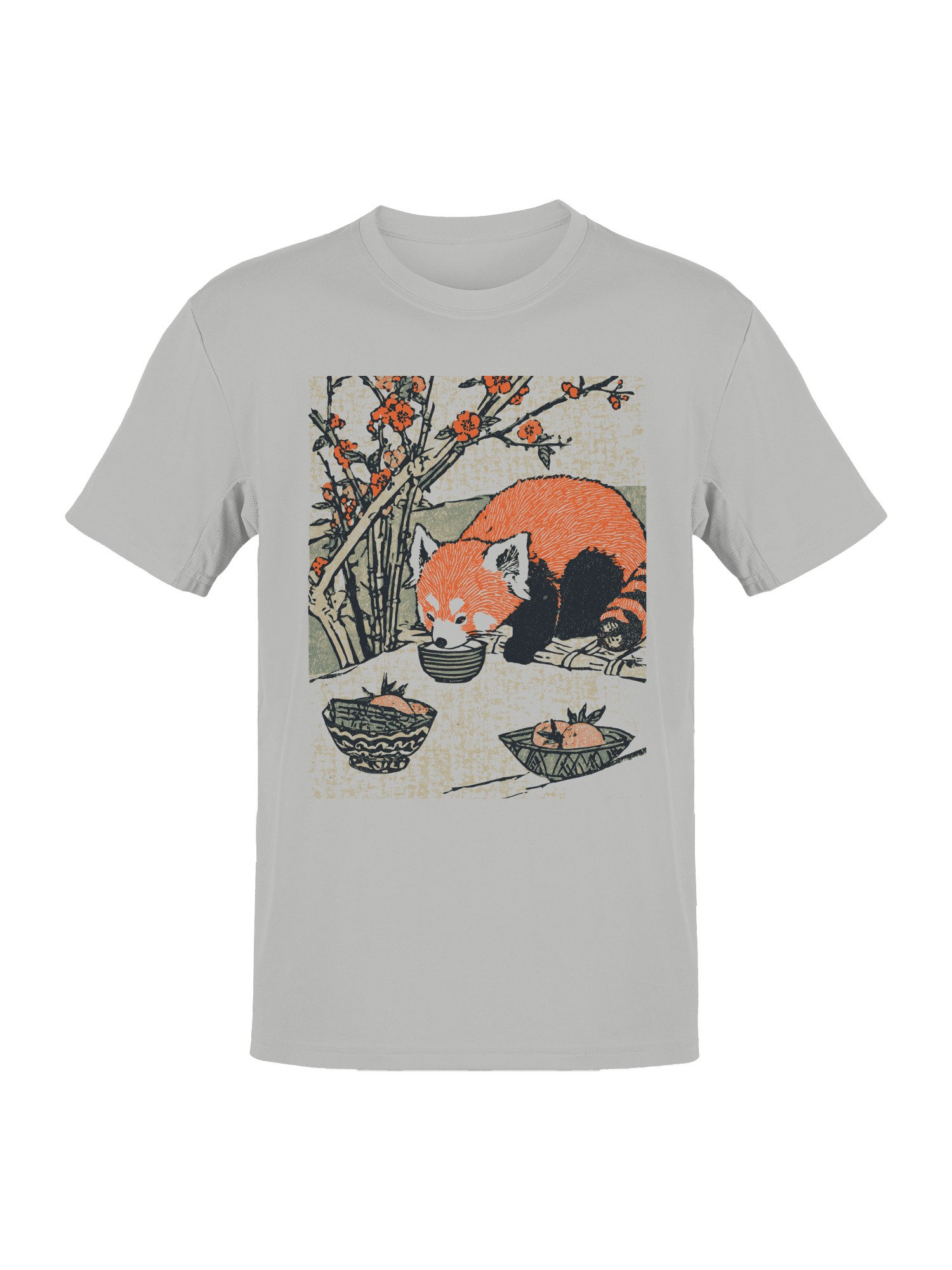 Red Panda with Bowls Under Blossoms Men’s T-shirt