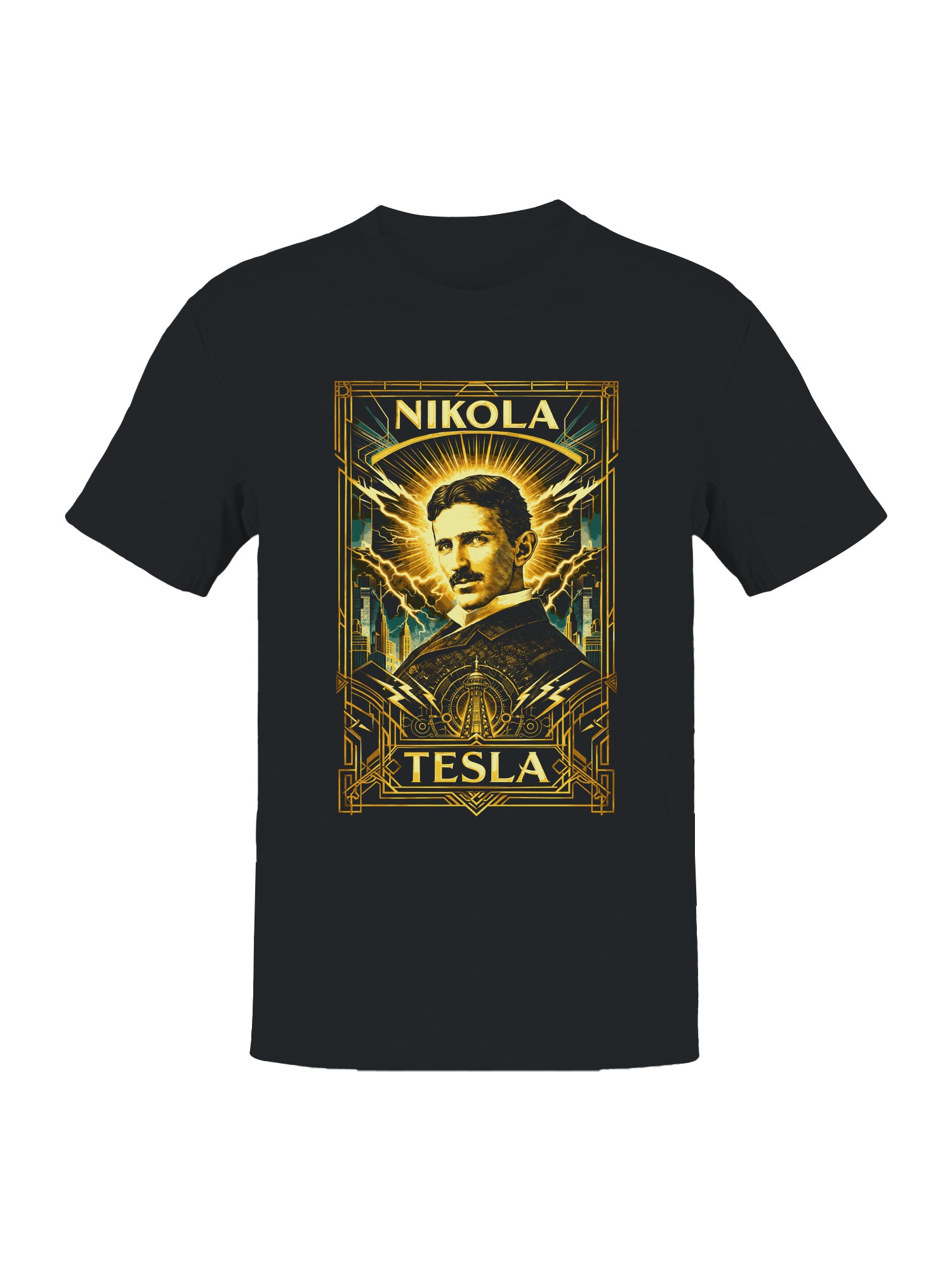 Nikola Tesla Art Deco Portrait Men’s T-shirt