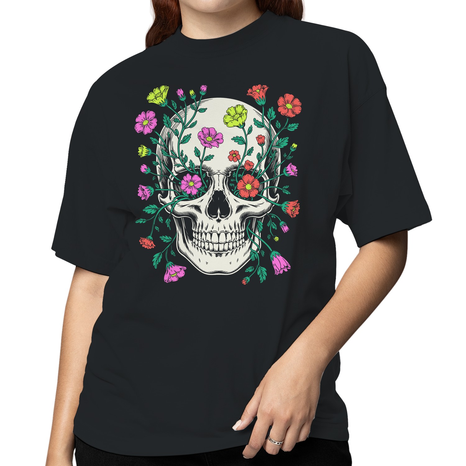 Skull & Colorful Flowers Women's T-shirt | eBay