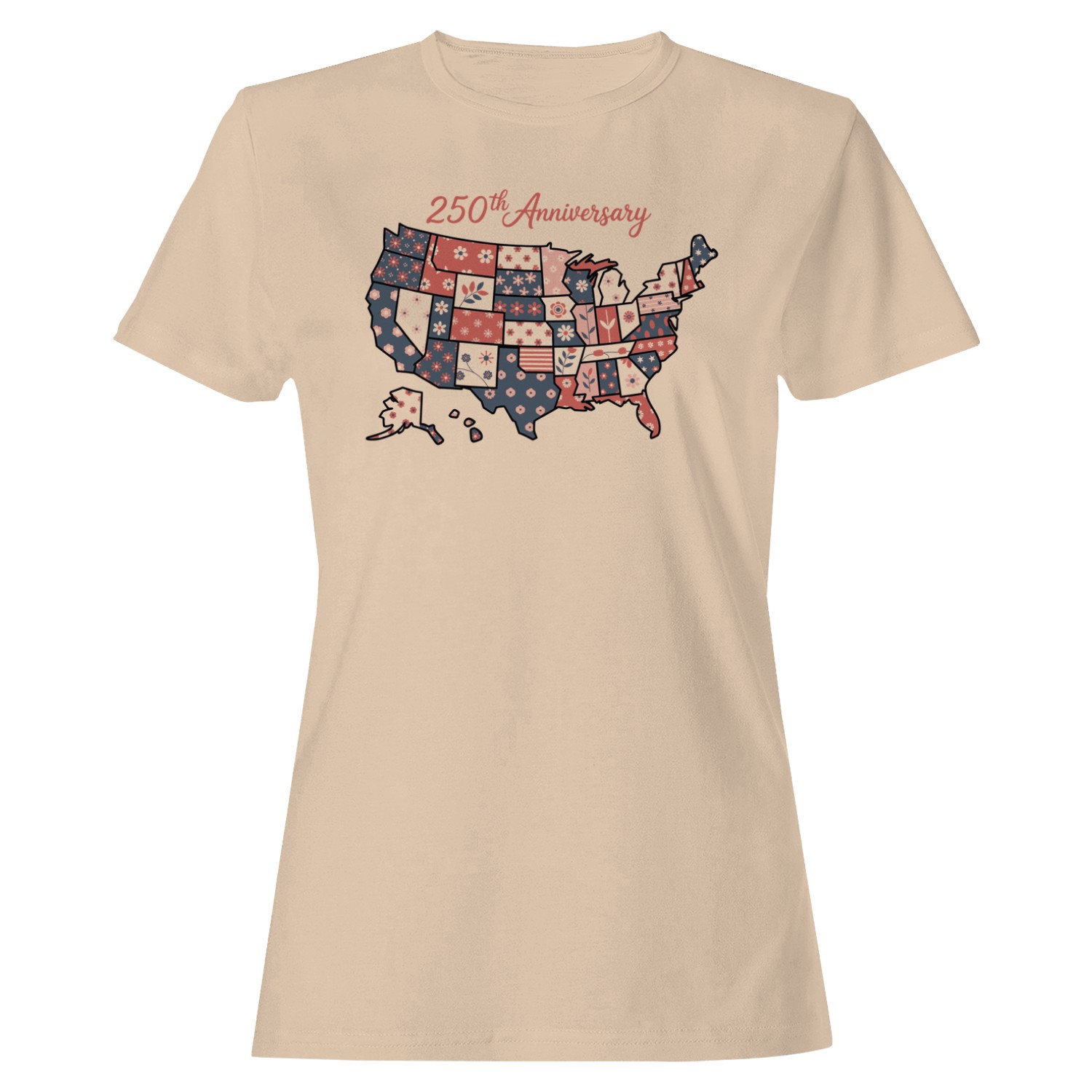 250th Anniversary USA Floral Map Art Women’s T-shirt