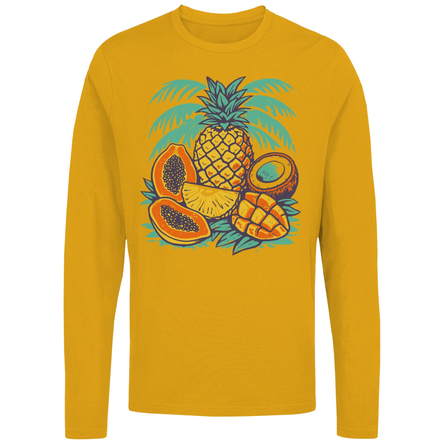 Tropical Pineapple Mango Coconut Papaya Long Sleeve Shirt