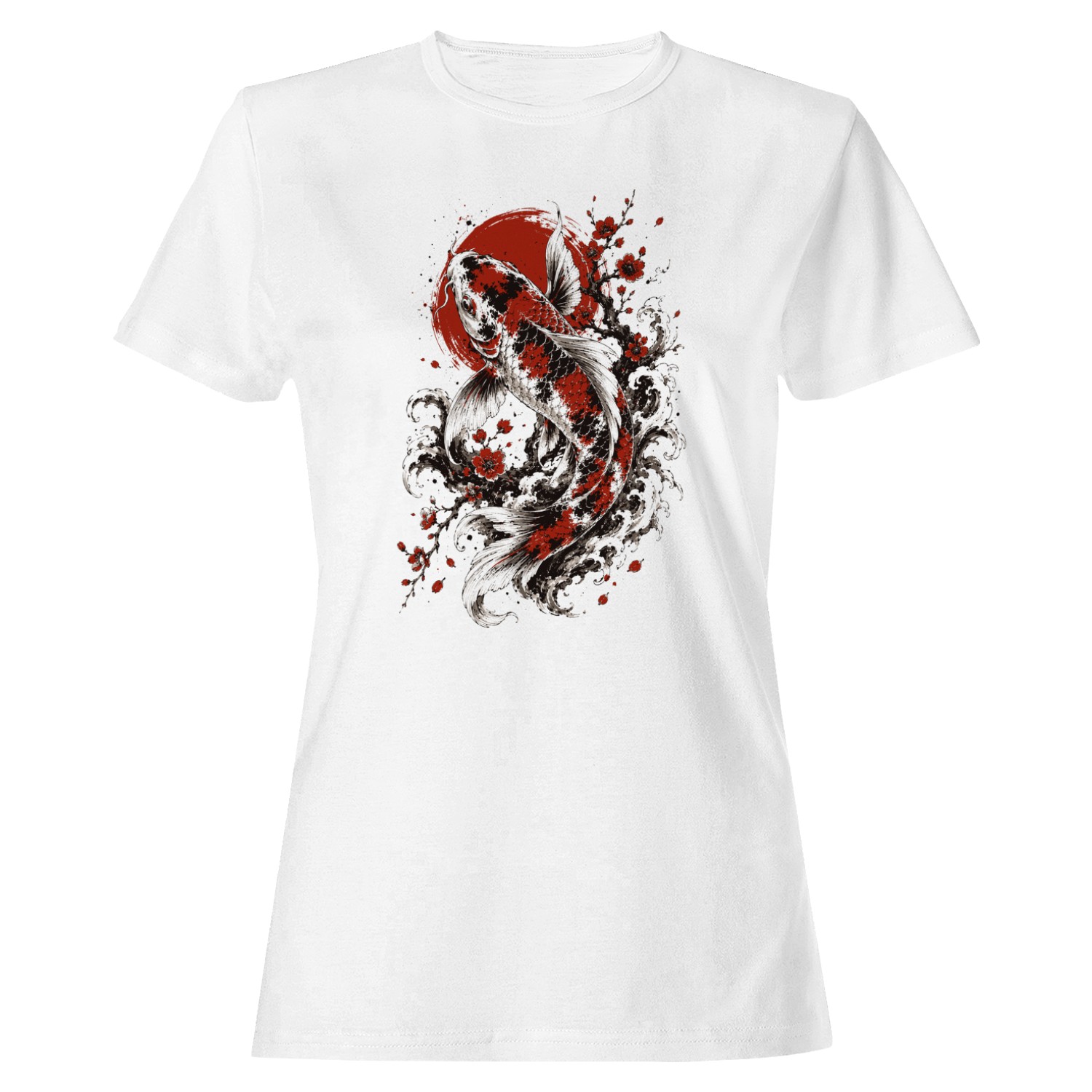 Japanese Koi Fish Red Sun Flowers Women’s T-shirt