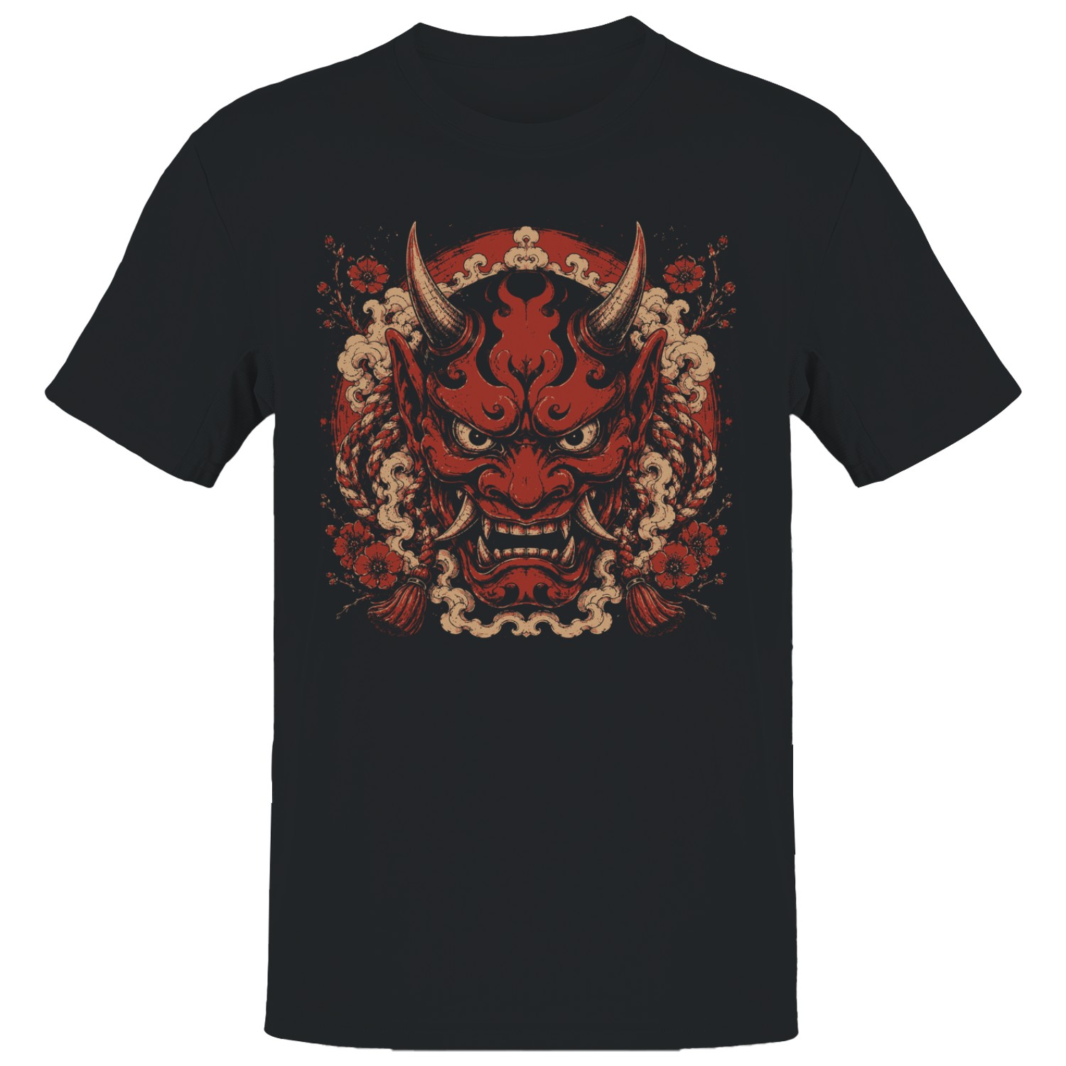Japanese Oni Mask Men’s T-shirt with Flowers
