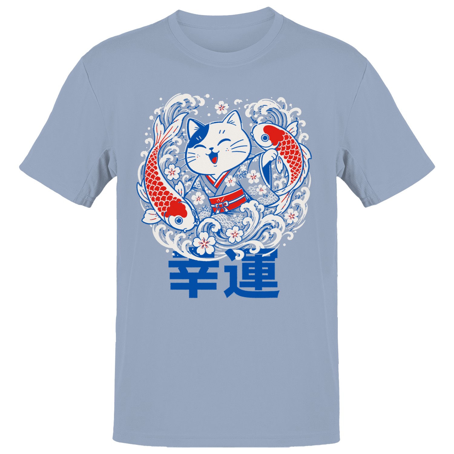 Lucky Cat Koi Fish Sakura Kanji Men’s T-shirt