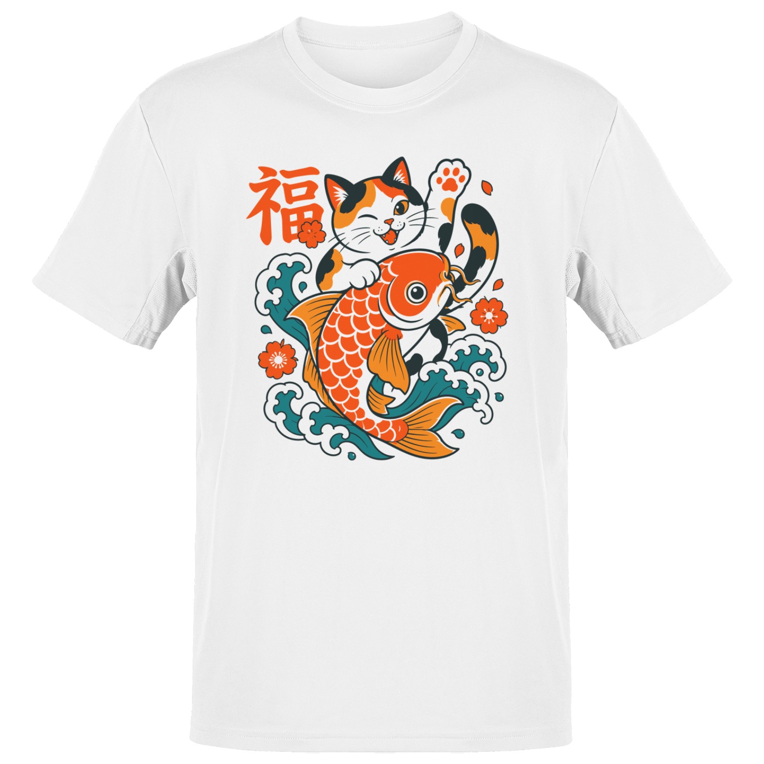 Lucky Cat Koi Fish Kanji 福 Men’s T-shirt