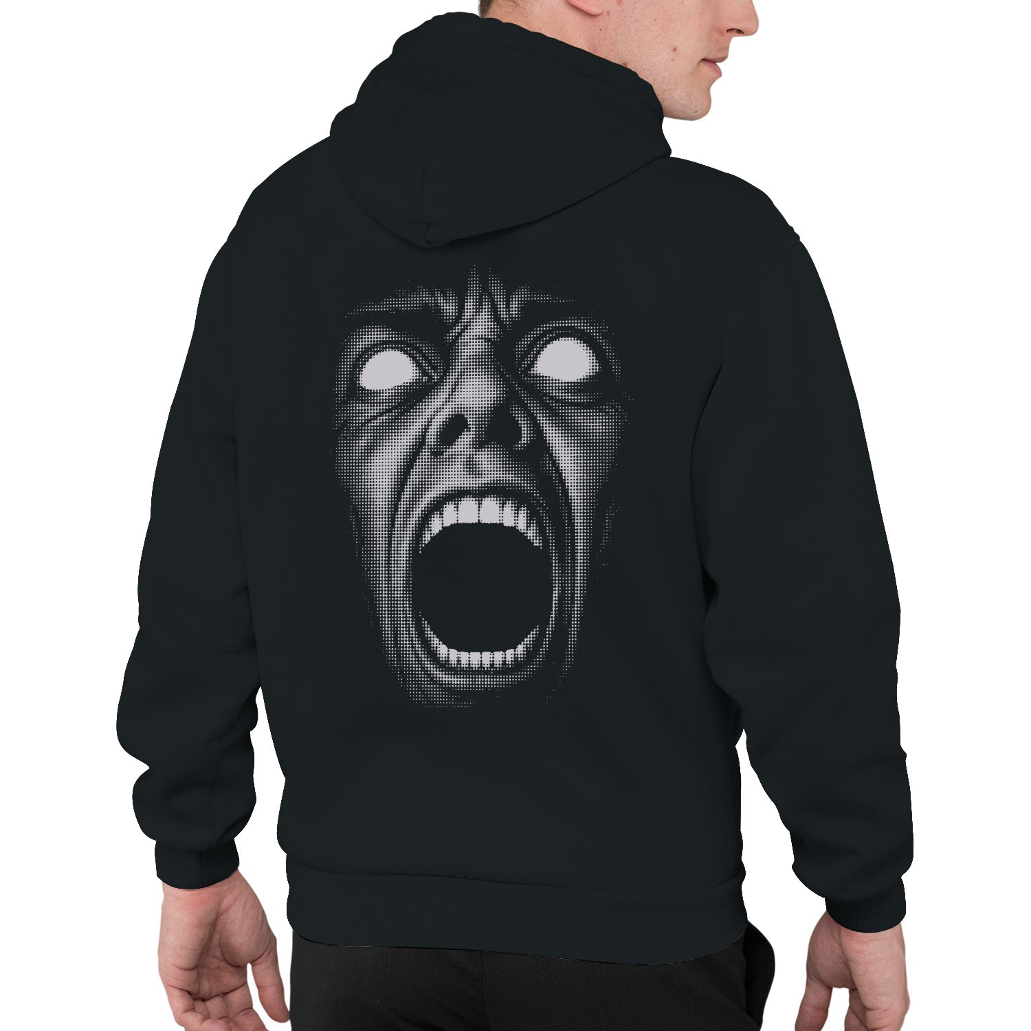 Screaming Face Horror Illustration Men's Hoodie - product detail image 2