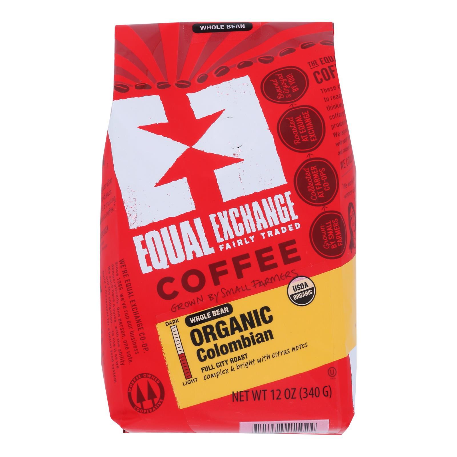 Equal Exchange Organic Whole Bean Coffee Columbian Case Of 6 12
