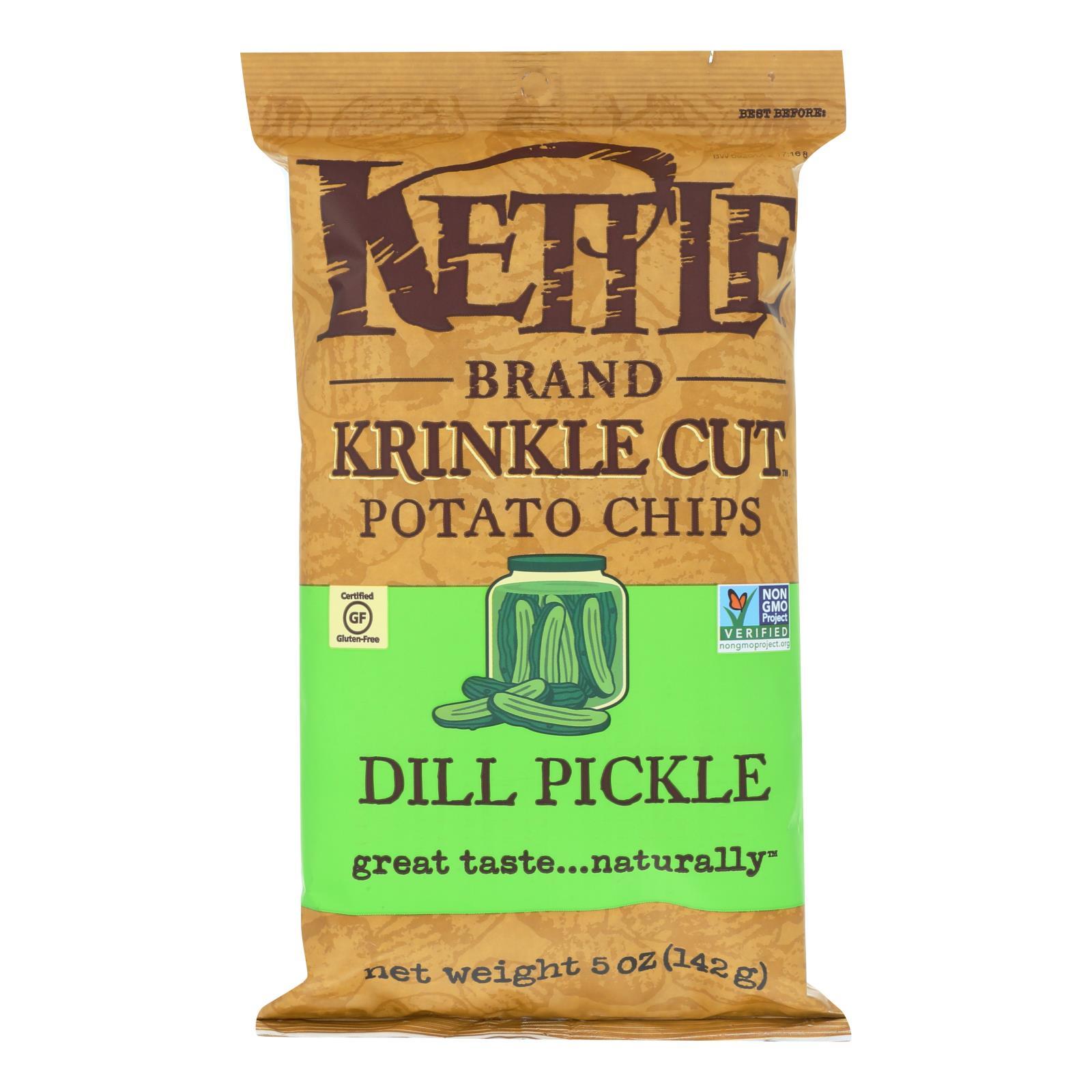 Kettle Brand Krinkle Cut Potato Chips Dill Pickle Case Of 15 5 Oz