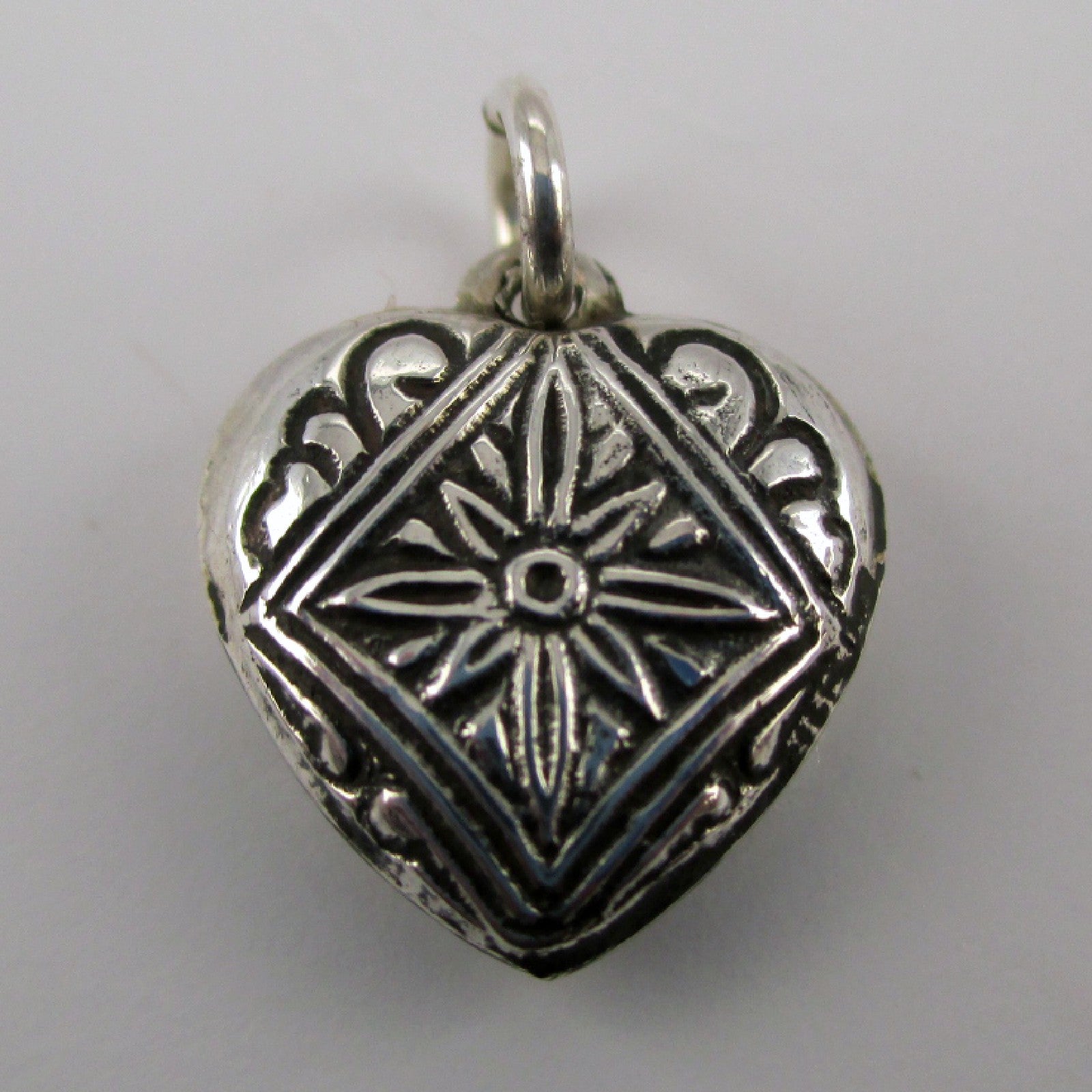Sterling Silver Gold Puffy Heart Charm for Bracelet STAR Repousse Starburst 4