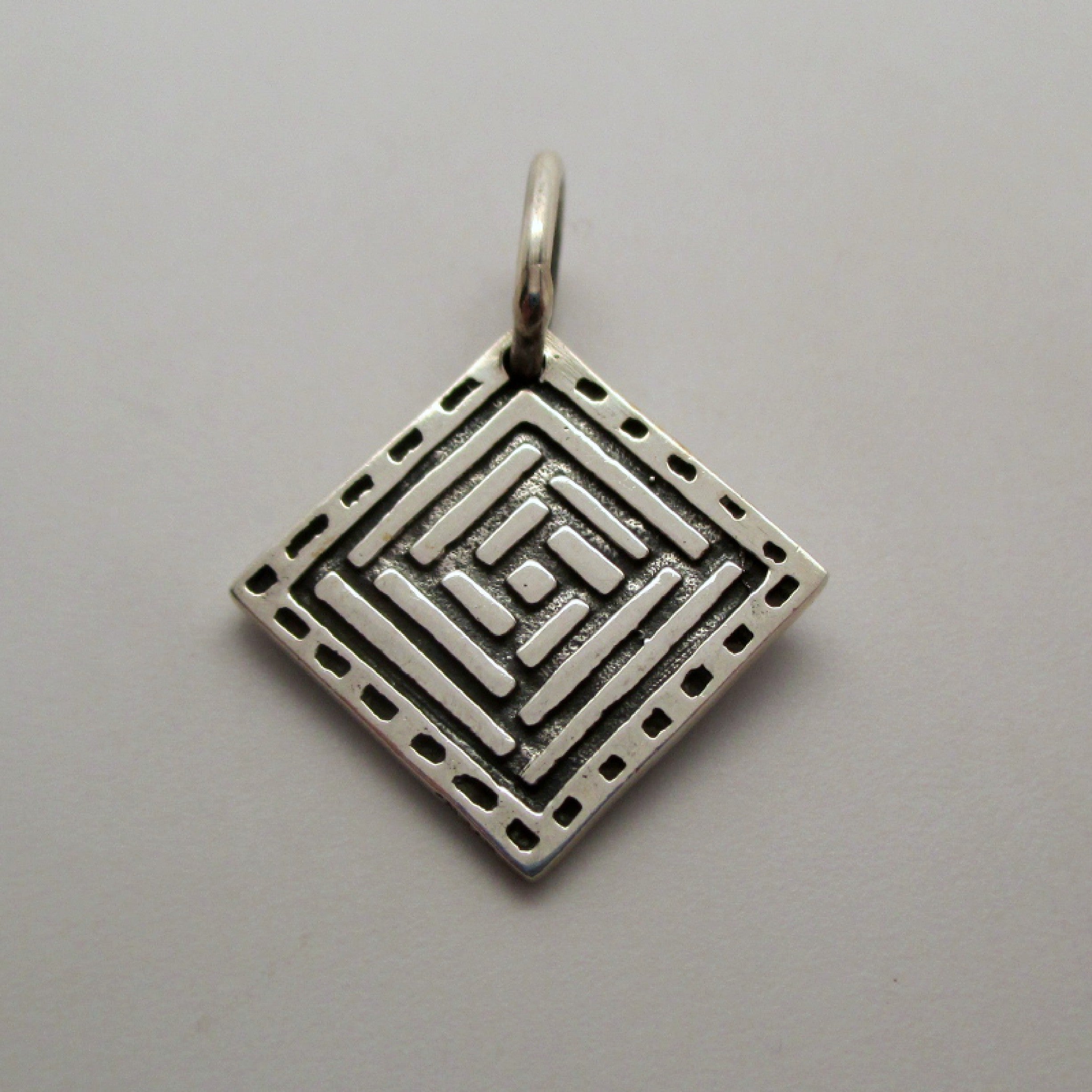 Sterling Silver Enamel Log Cabin Quilt Block Pattern Charm for Bracelet BCS Gift