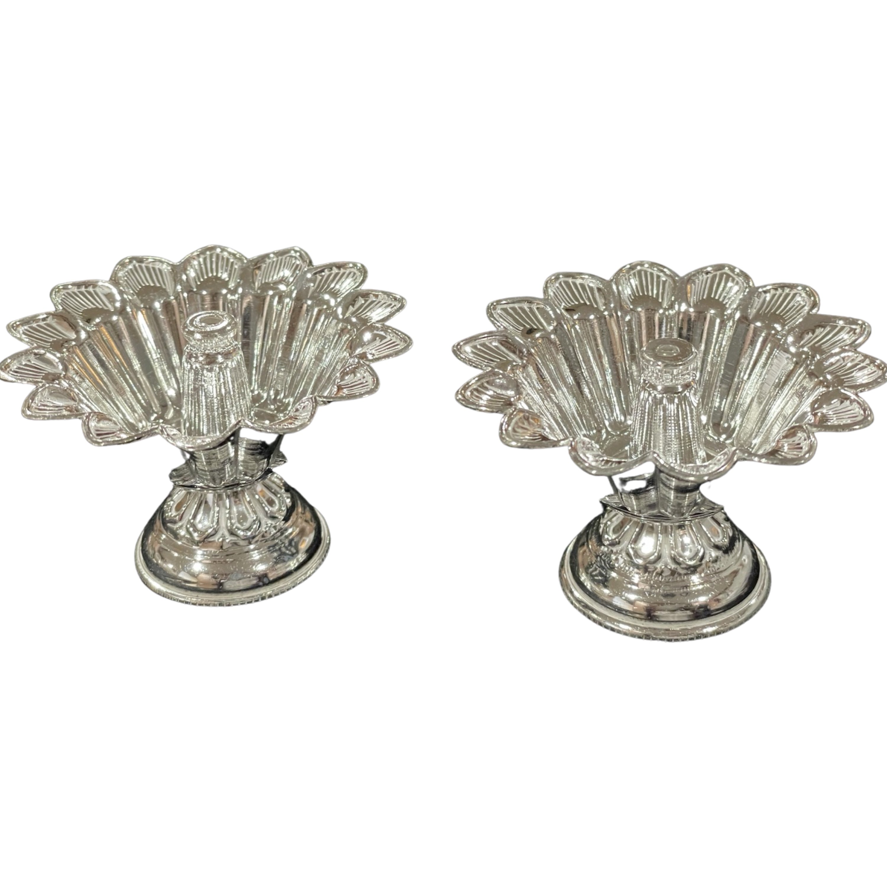 925 Sterling Silver hallmarked Round Flower Deepak (Diya) Pair - Picture 11 of 11