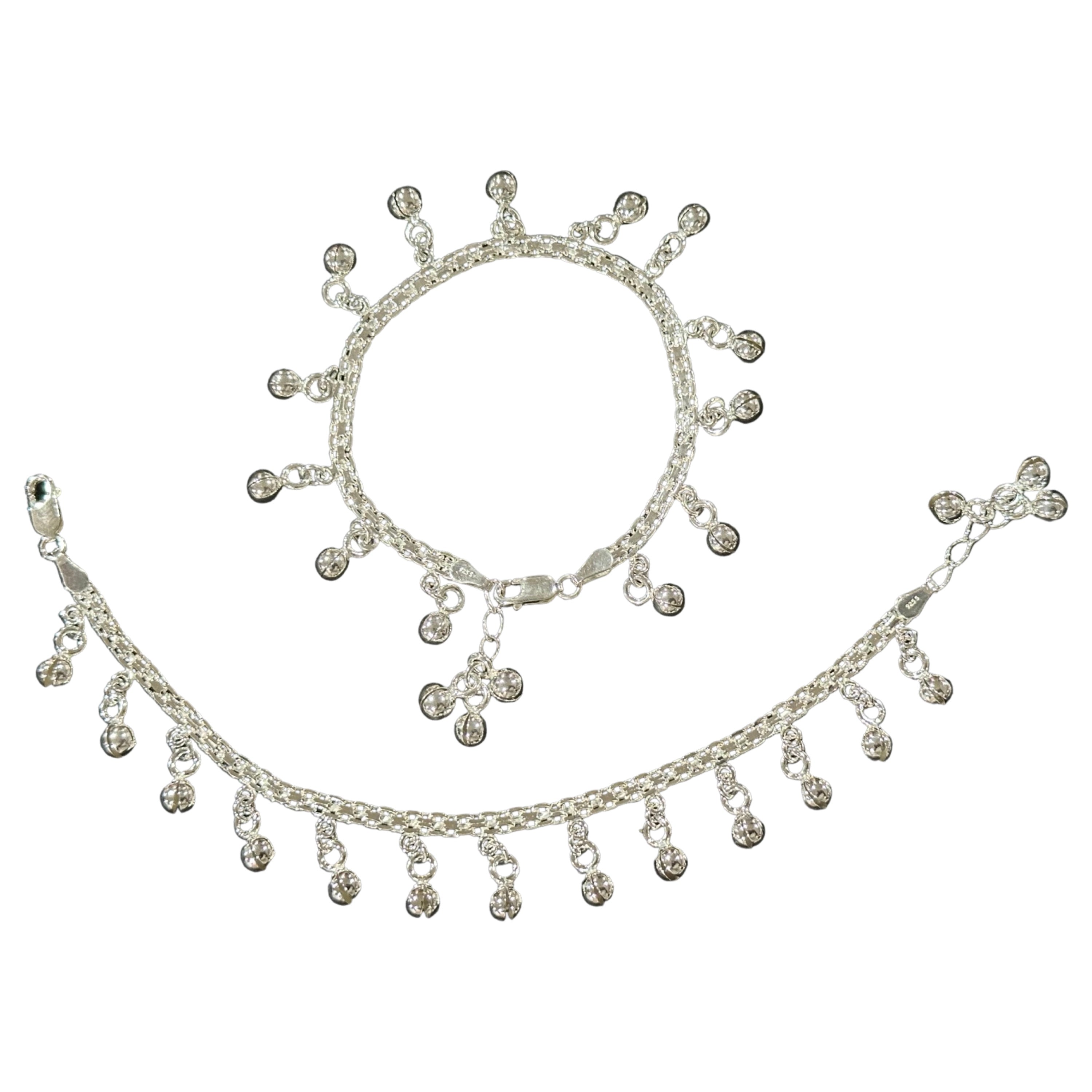 925 Sterling Silver Kids 3mm Mat Chain Designer Bell Anklet - Style#01 - Picture 12 of 13